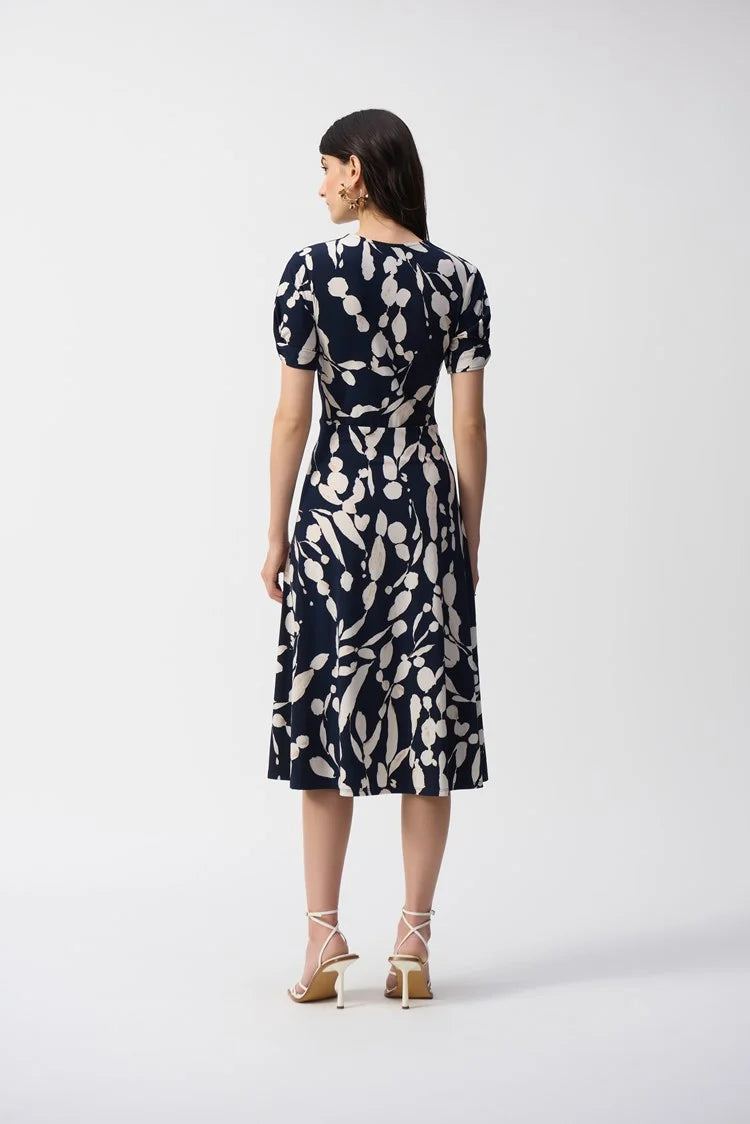 Joseph Ribkoff Silky Knit Abstract Print Wrap Dress
251014 Midnight/ Beige