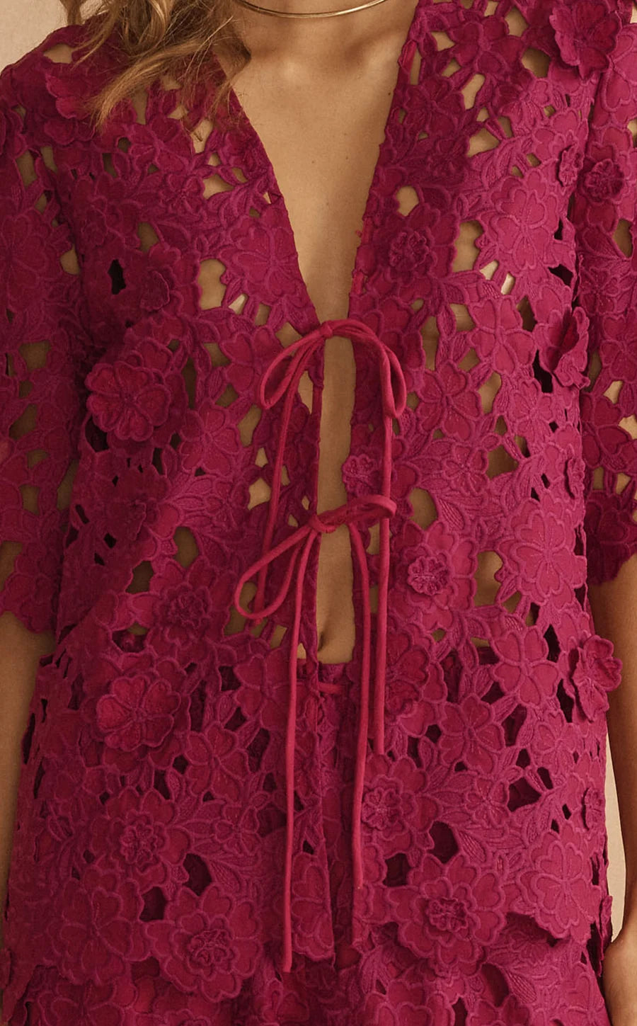PRE ORDER AUR OCEA Rosario Ornato Appliqué Tie Front Top