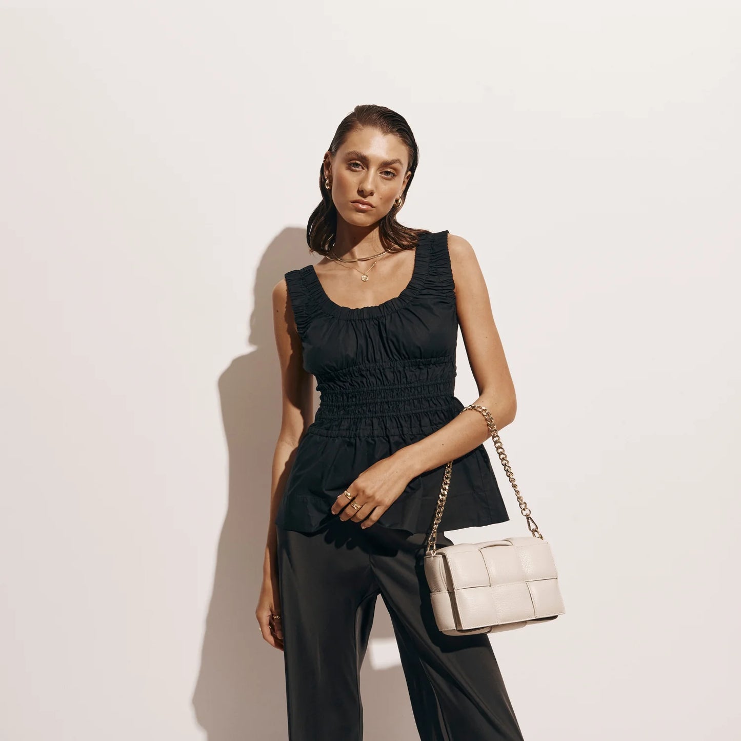Vestirsi Margot Ivory Leather Woven Bag