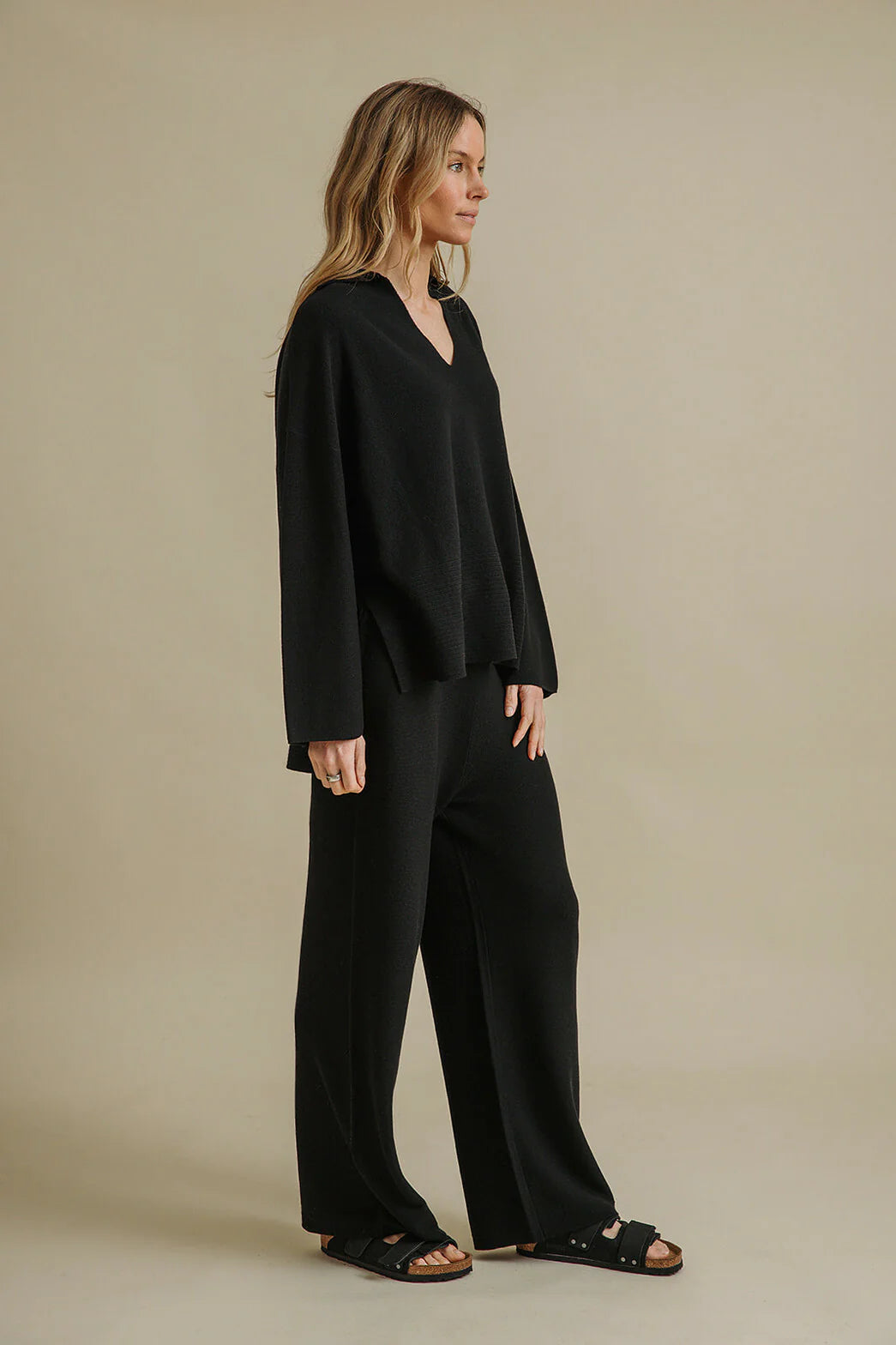 Talamaya Grace Collared Merino Cotton Pullover - Black