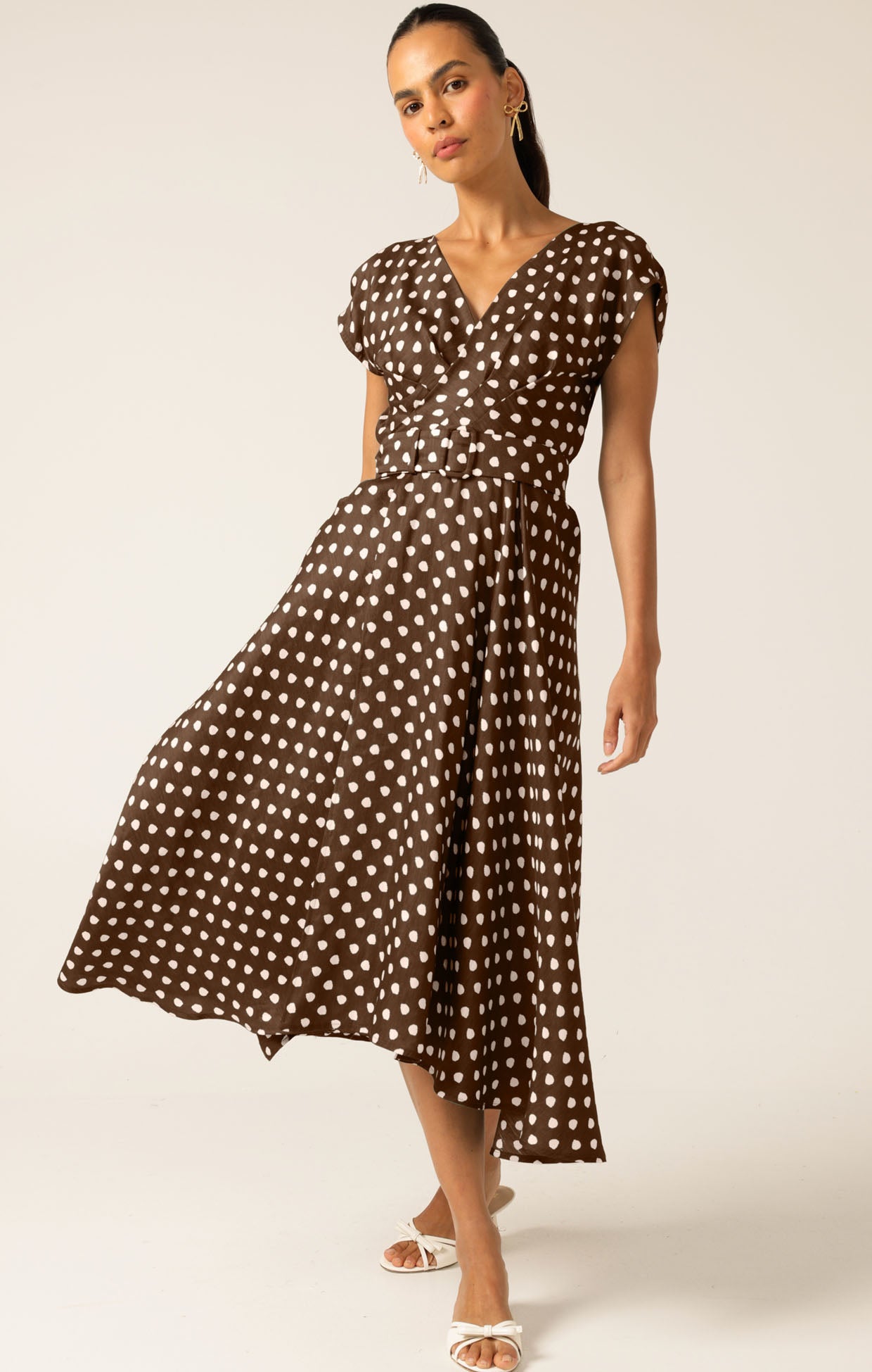 Sacha Drake DOTTIE WRAP MIDI DRESS - Choc/ Cream Spot