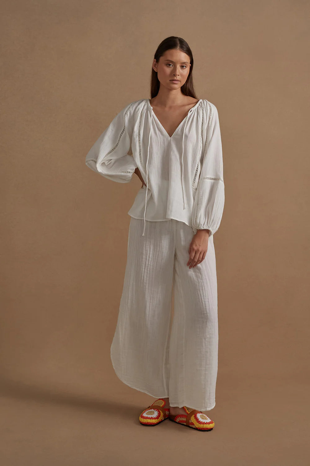 Estilo Emporio COTTON GAUZE OSLO PANTS - WHITE