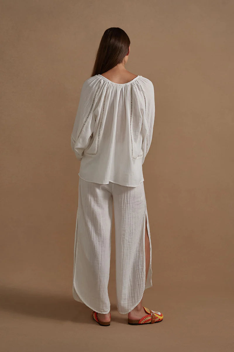 Estilo Emporio COTTON GAUZE OSLO PANTS - WHITE
