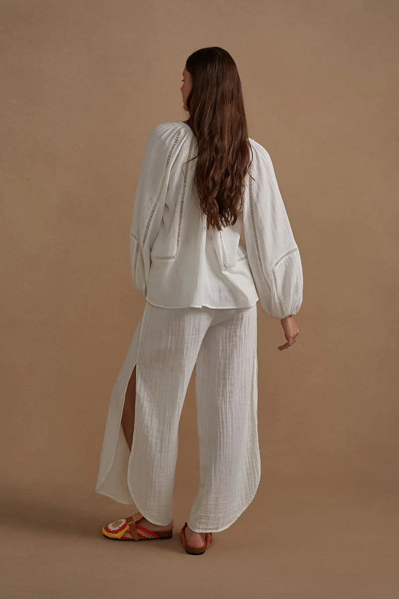 Estilo Emporio COTTON GAUZE OSLO PANTS - WHITE