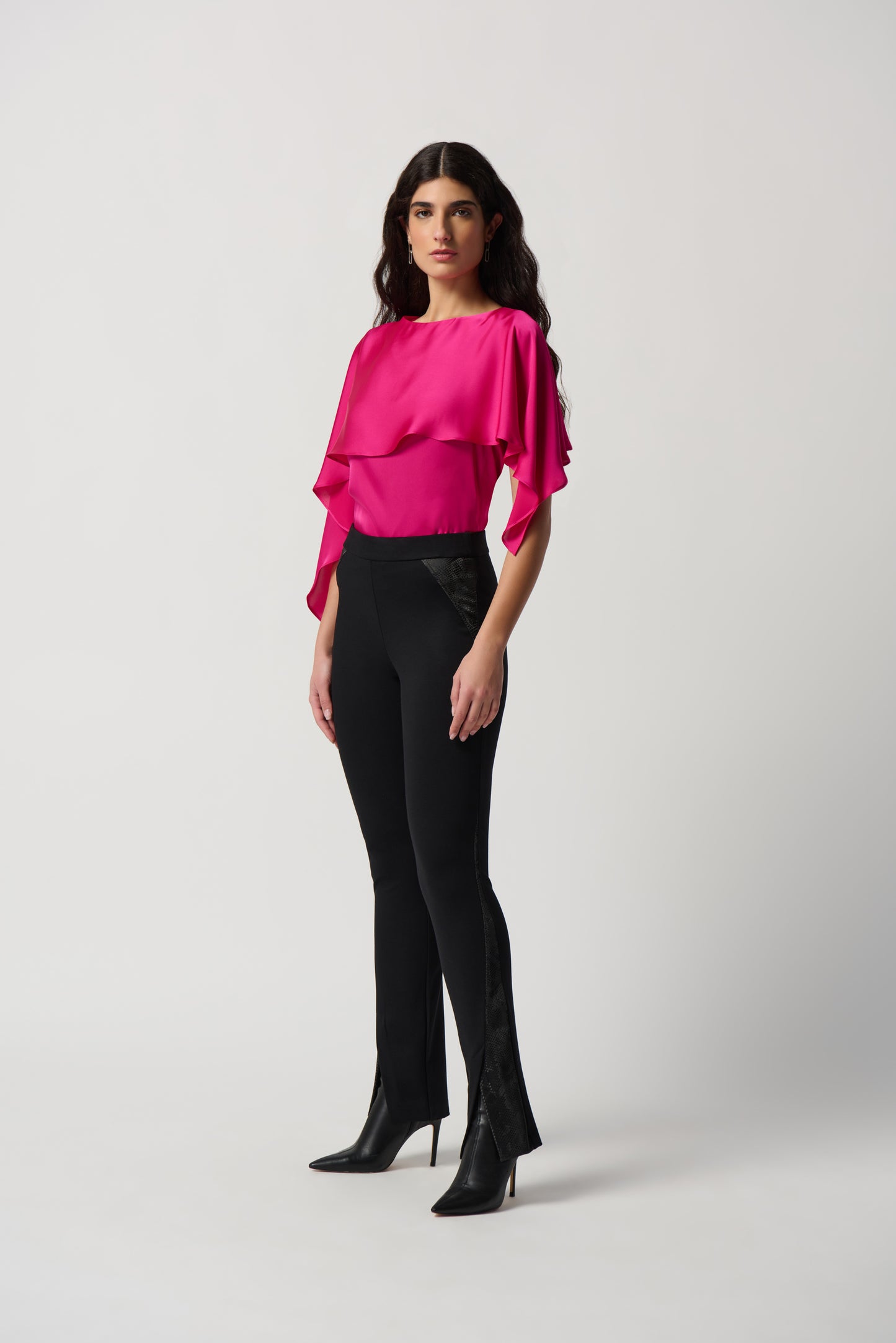 Joseph Ribkoff Satin Layered Top 234023 Shocking Pink