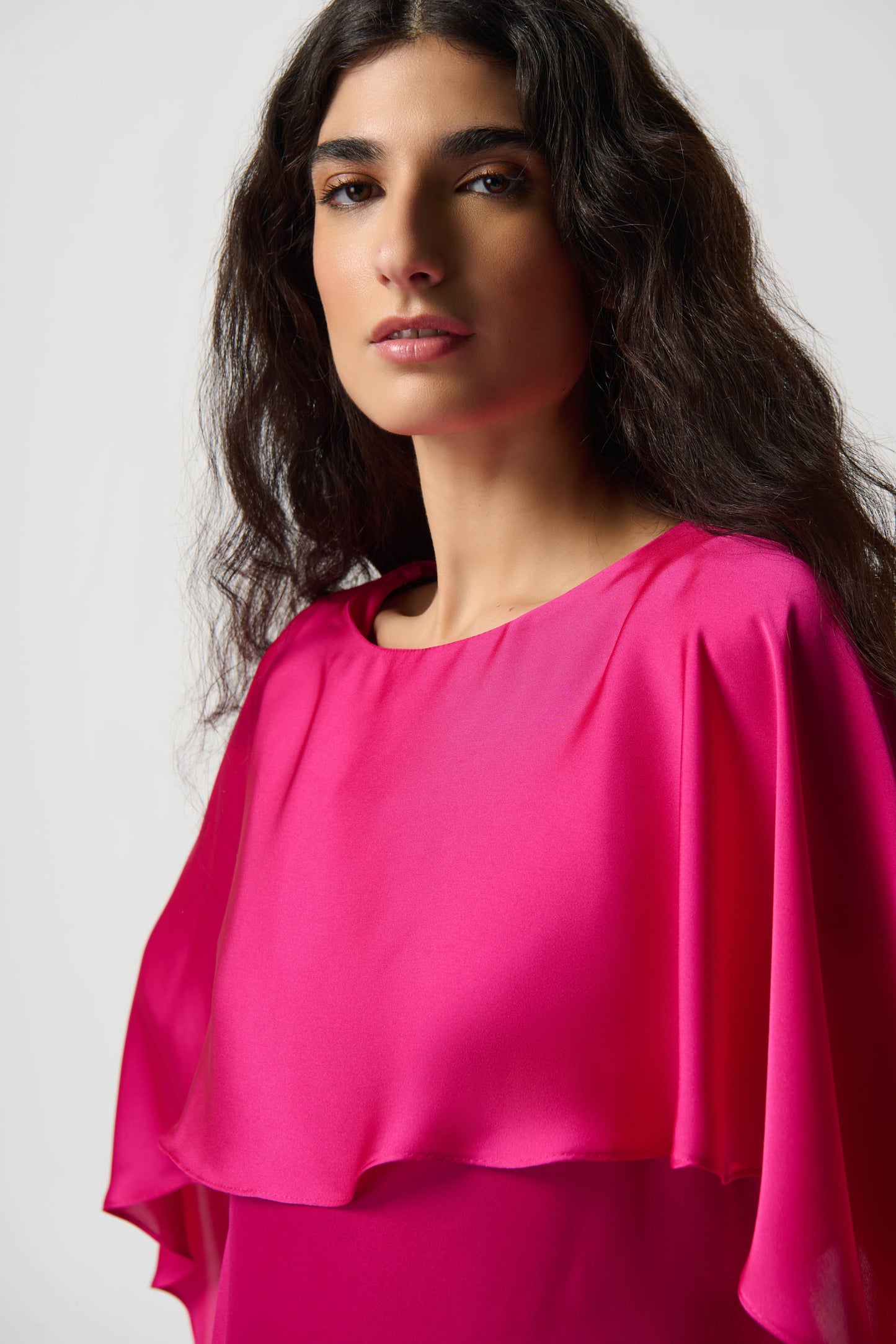 Joseph Ribkoff Satin Layered Top 234023 Shocking Pink