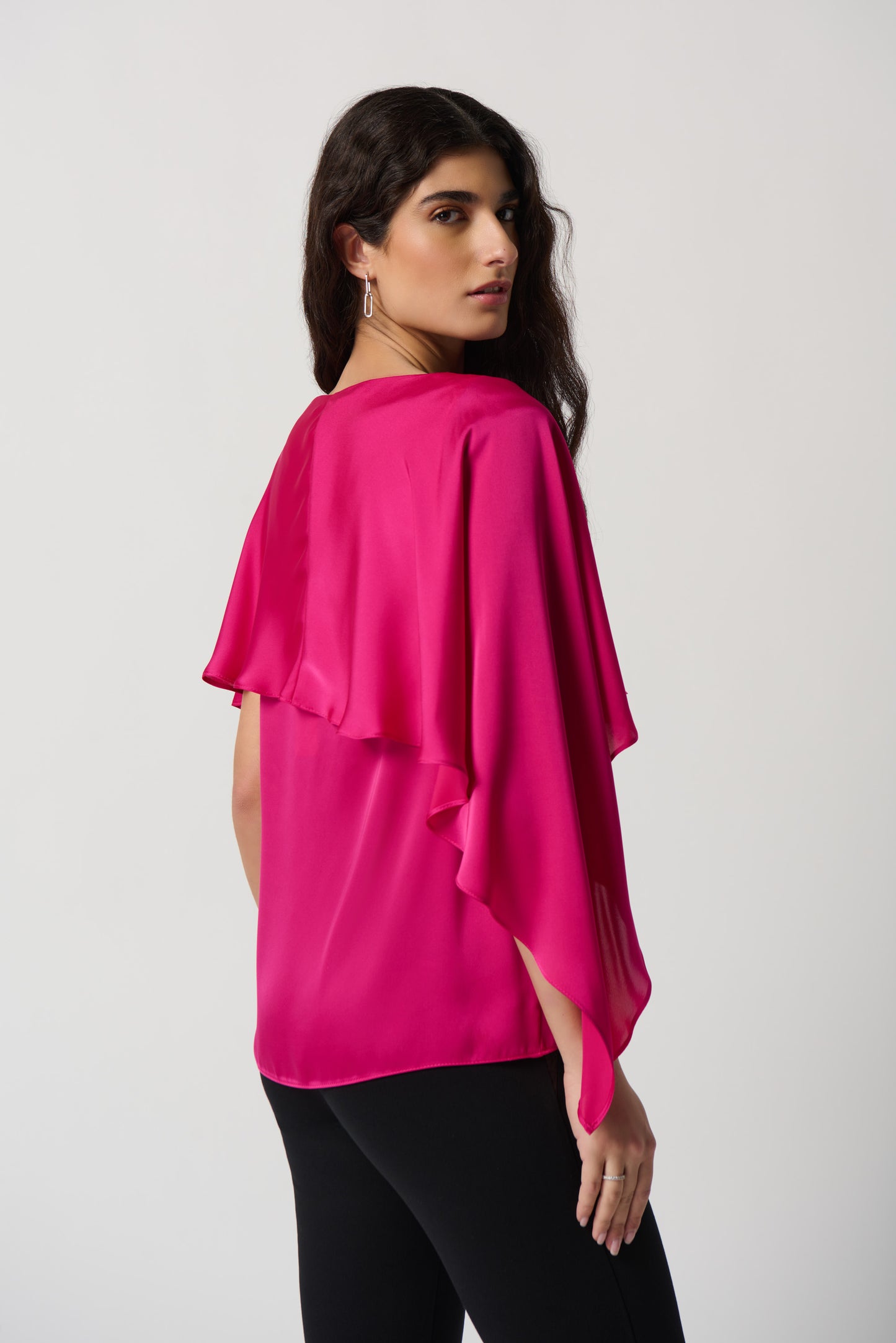 Joseph Ribkoff Satin Layered Top 234023 Shocking Pink