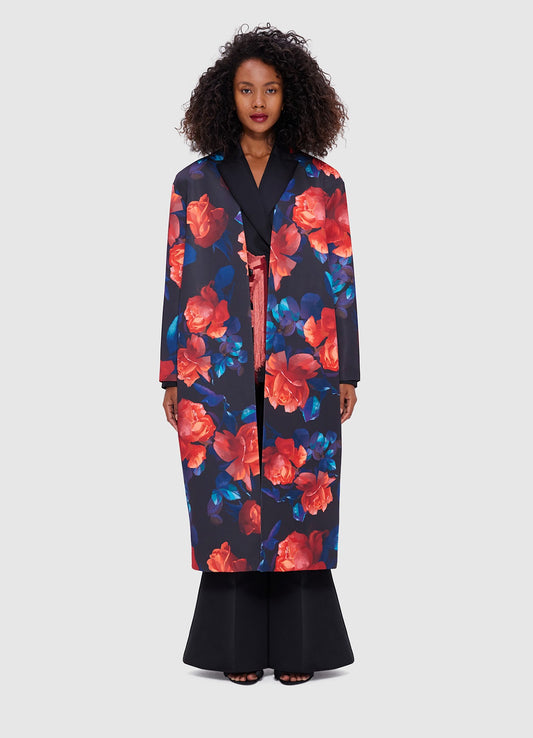Leo Lin Zina Cocoon Coat - Rose Print