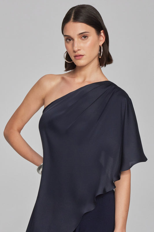 Joseph Ribkoff Satin and Silky Knit One-Shoulder Jumpsuit 241769