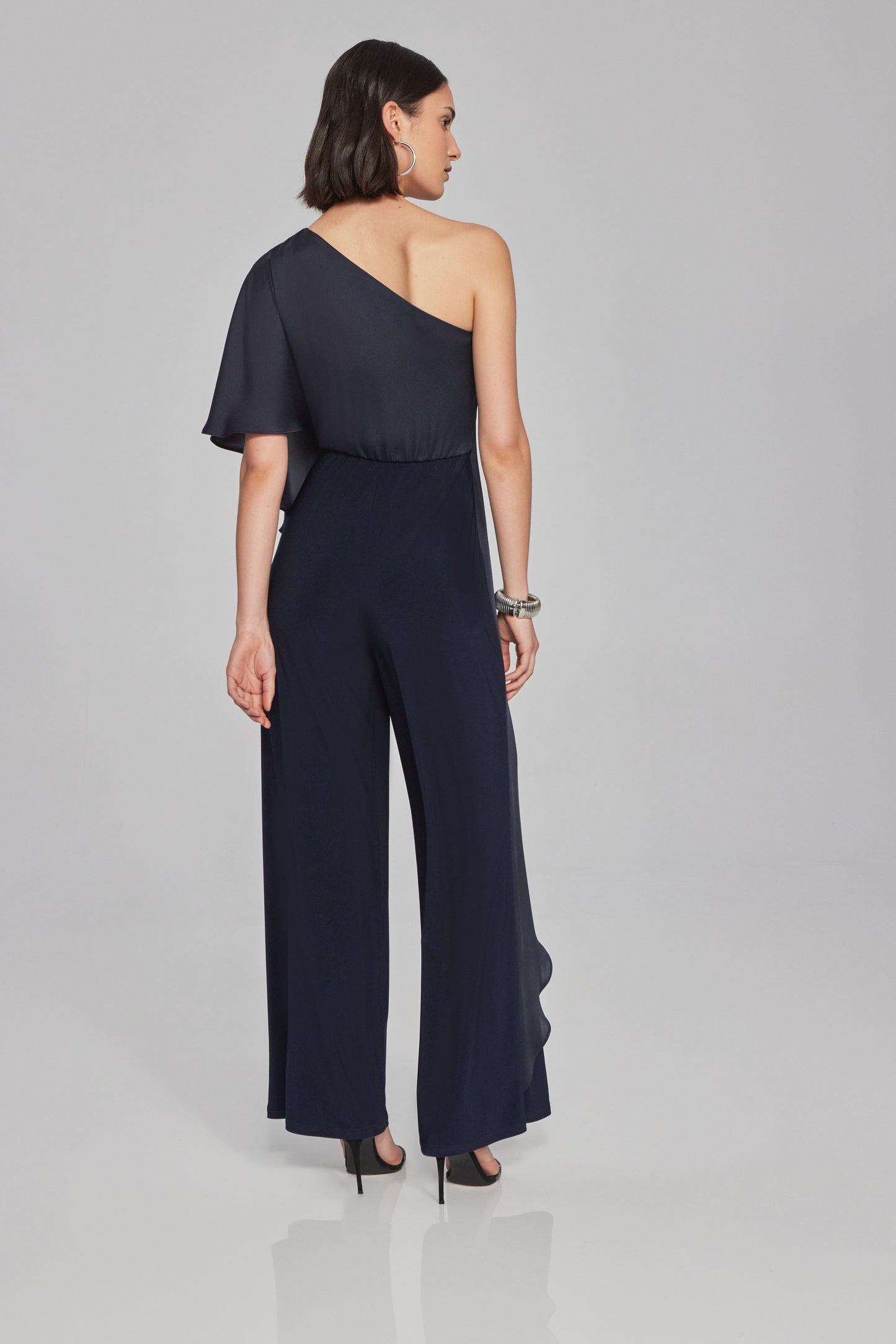 Joseph Ribkoff Satin and Silky Knit One-Shoulder Jumpsuit 241769
