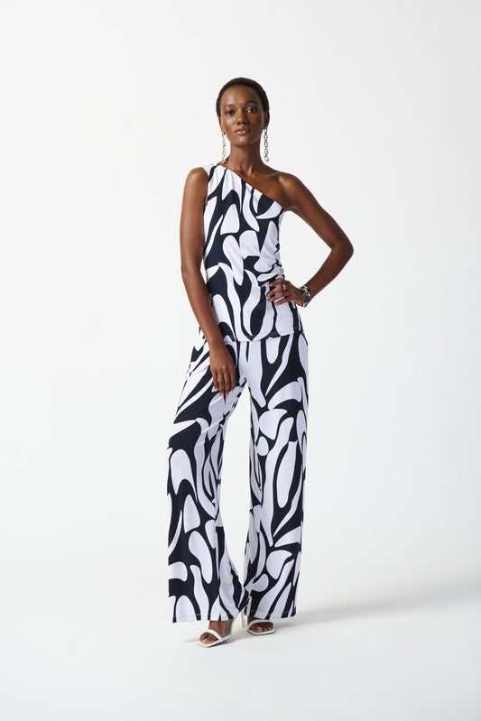 Joseph Ribkoff Silky Knit Geometric Print One Shoulder Top 242108
