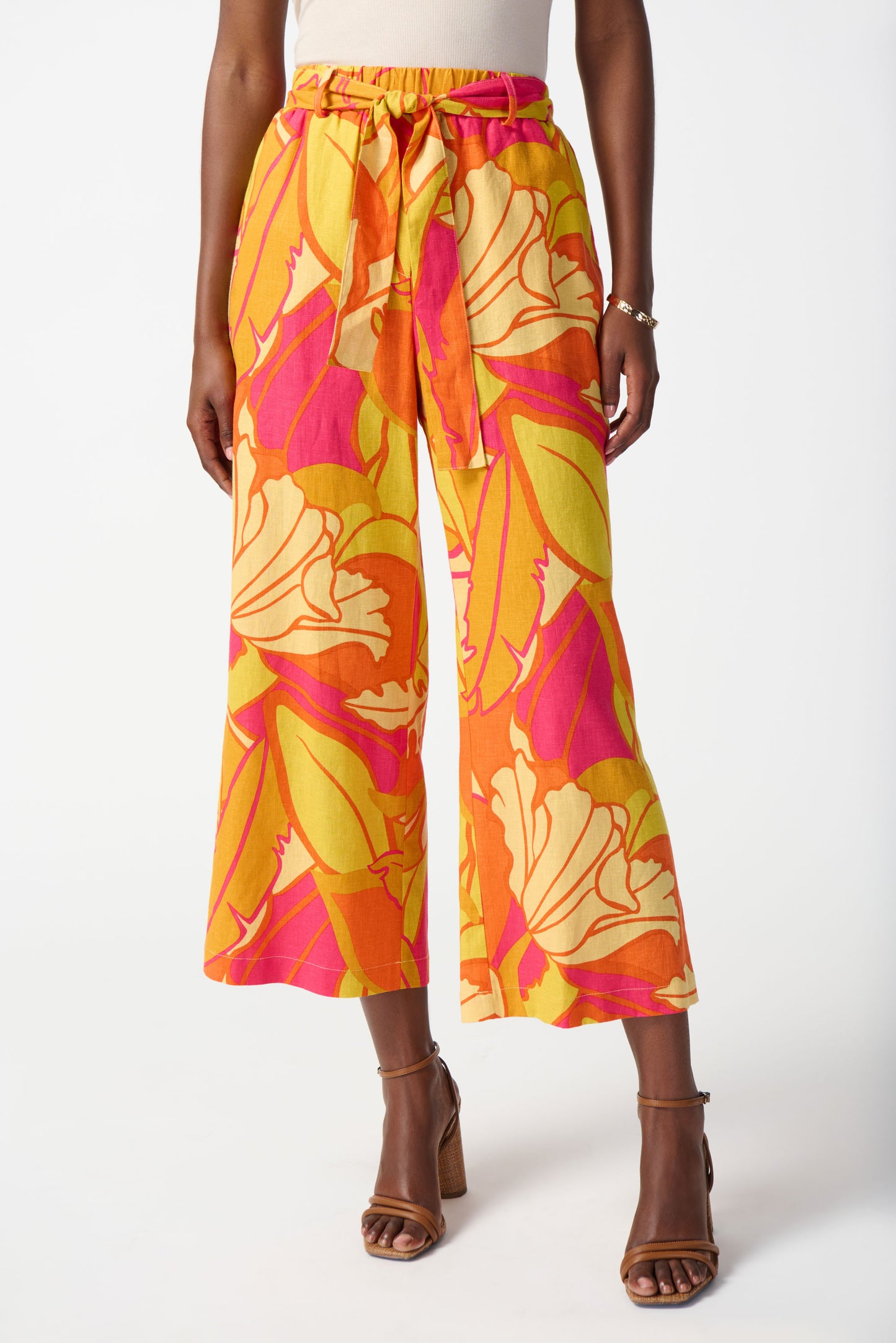 Joseph Ribkoff Linen Blend Wide-Leg Crop Pants 242910