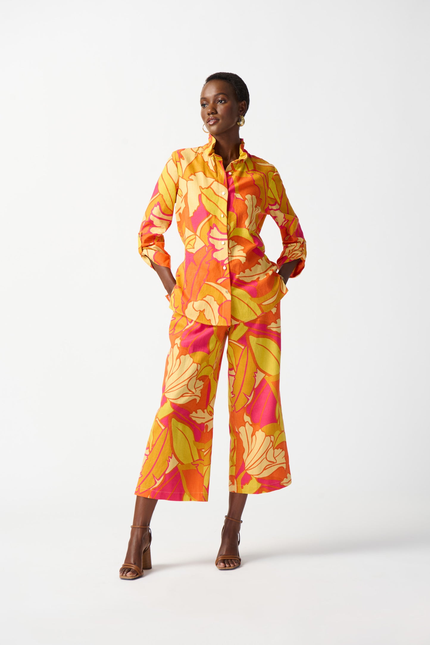 Joseph Ribkoff Linen Blend Floral Print Trapeze Blouse 242915