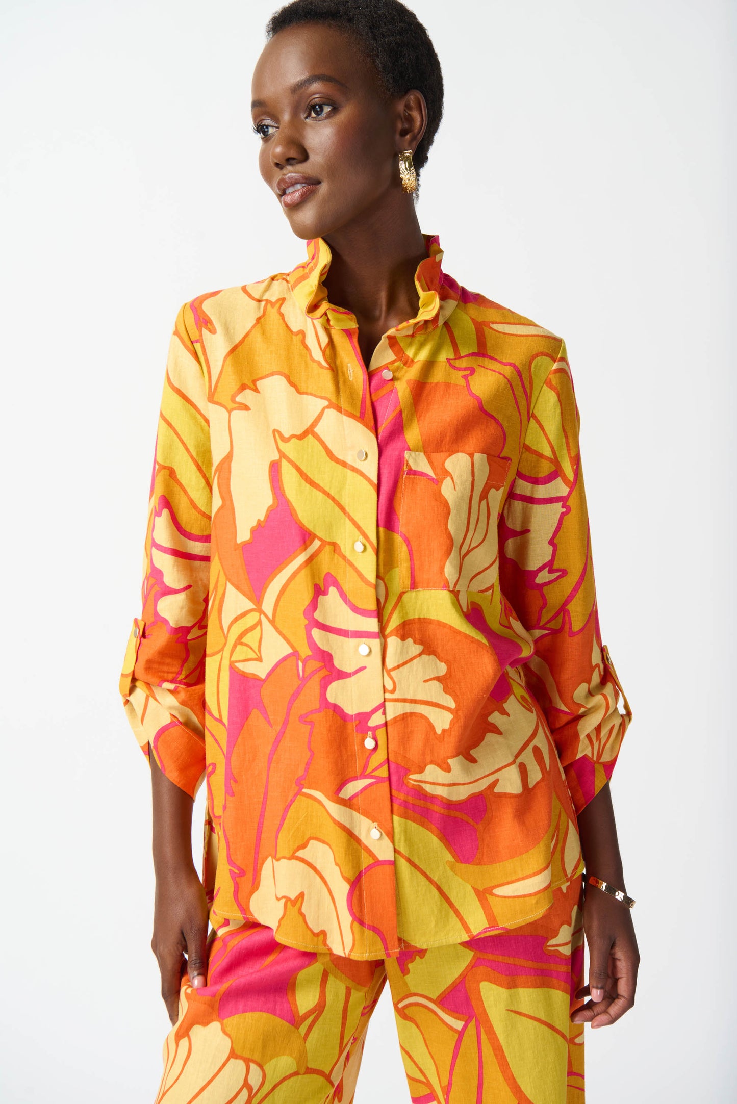 Joseph Ribkoff Linen Blend Floral Print Trapeze Blouse 242915