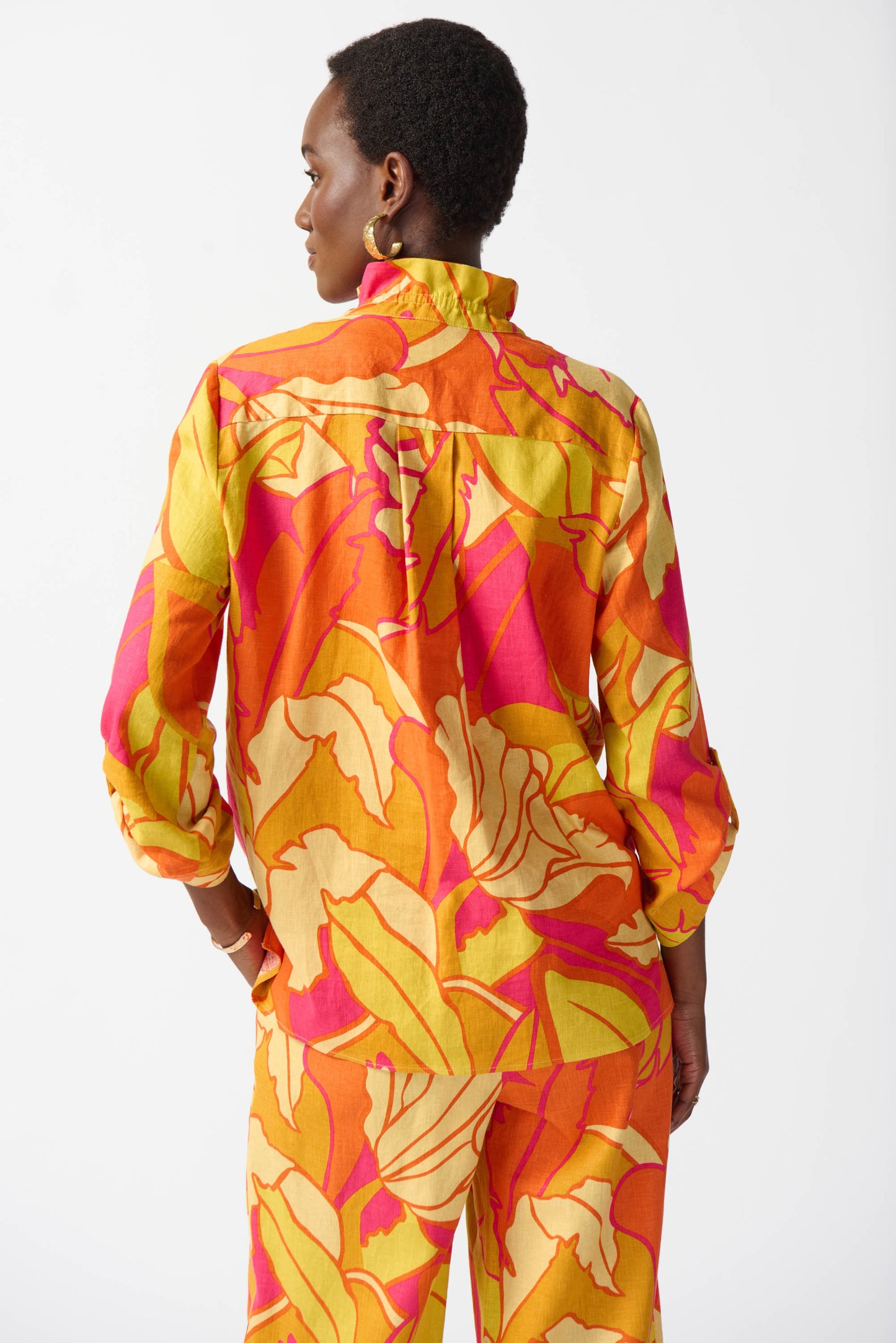 Joseph Ribkoff Linen Blend Floral Print Trapeze Blouse 242915