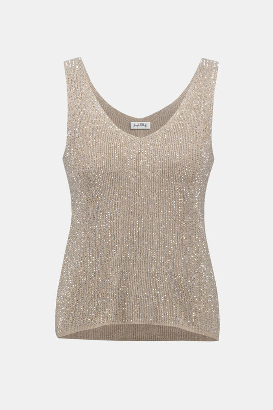Joseph Ribkoff Metallic Knitted Camisole with Rhinestones 252915S26 - CHAMPAGNE