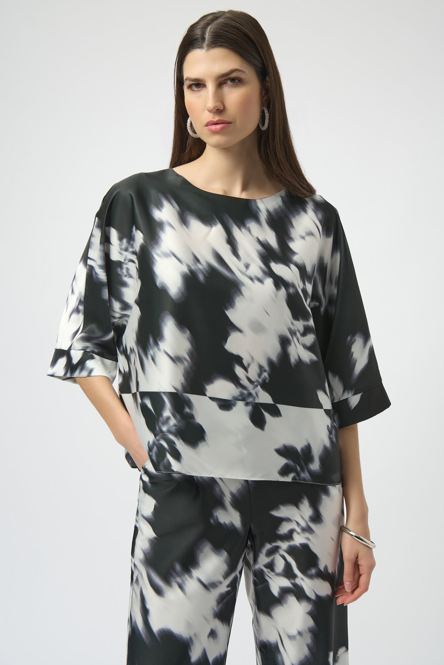 Joseph Ribkoff Recycled Satin Floral Print Boxy Top 254063