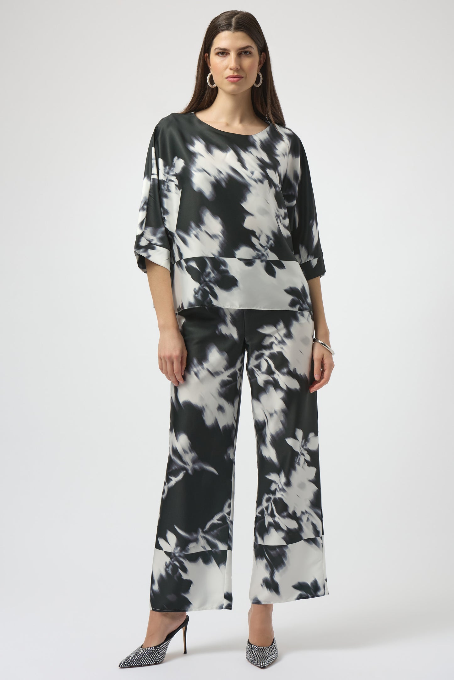 Joseph Ribkoff Recycled Satin Floral Print Boxy Top 254063
