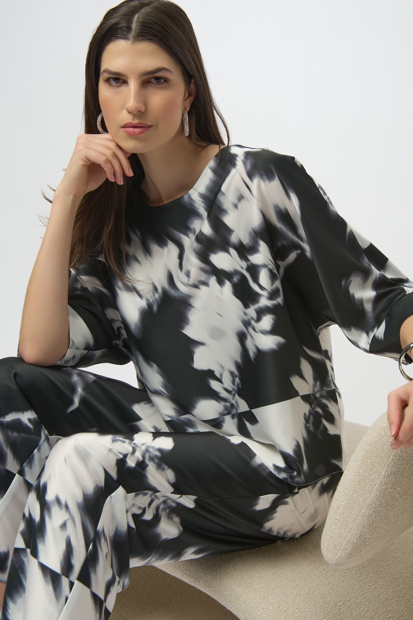 Joseph Ribkoff Recycled Satin Floral Print Boxy Top 254063