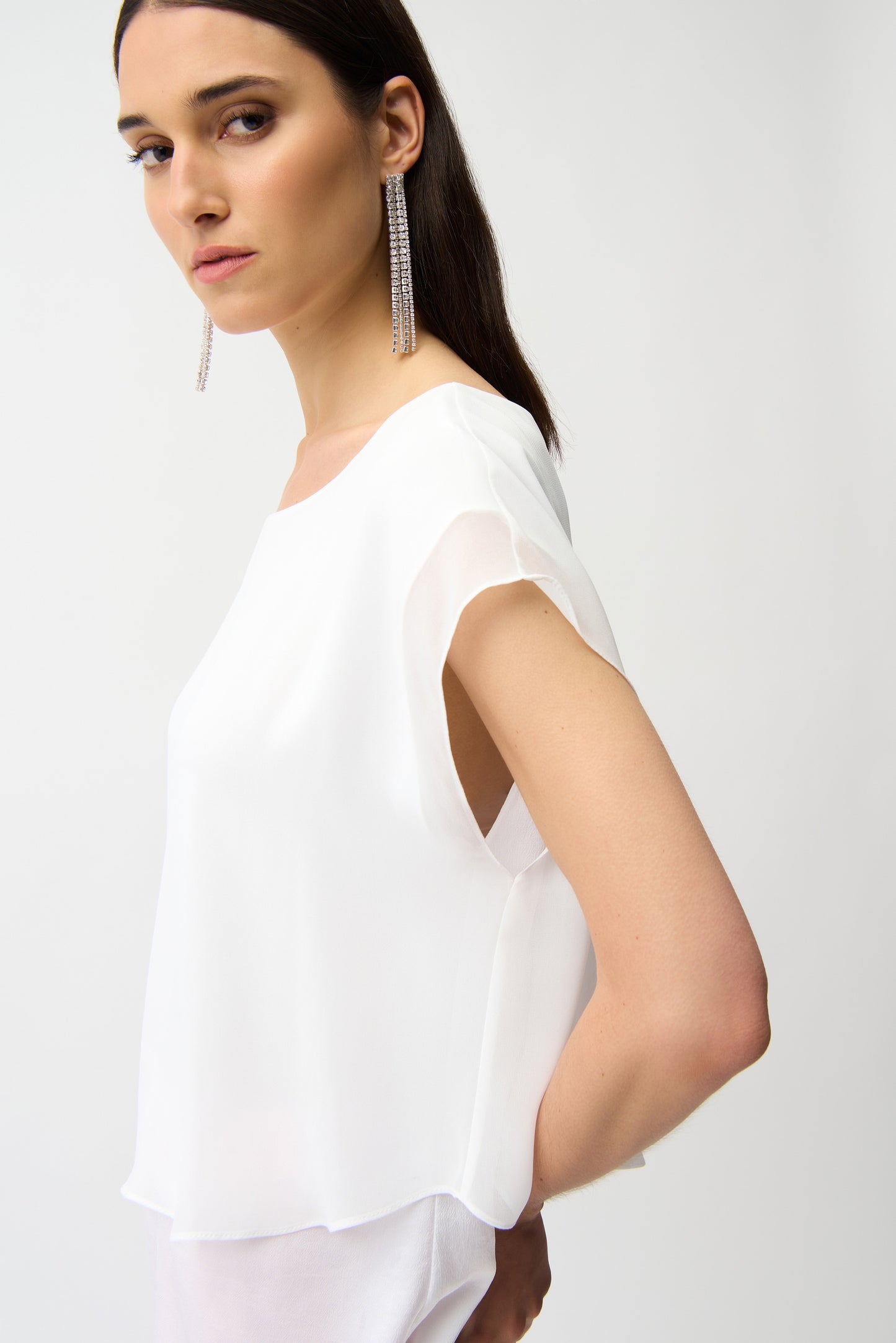 Joseph Ribkoff Recycled Satin & Chiffon Asymmetrical Tunic 261028 - VANILLA