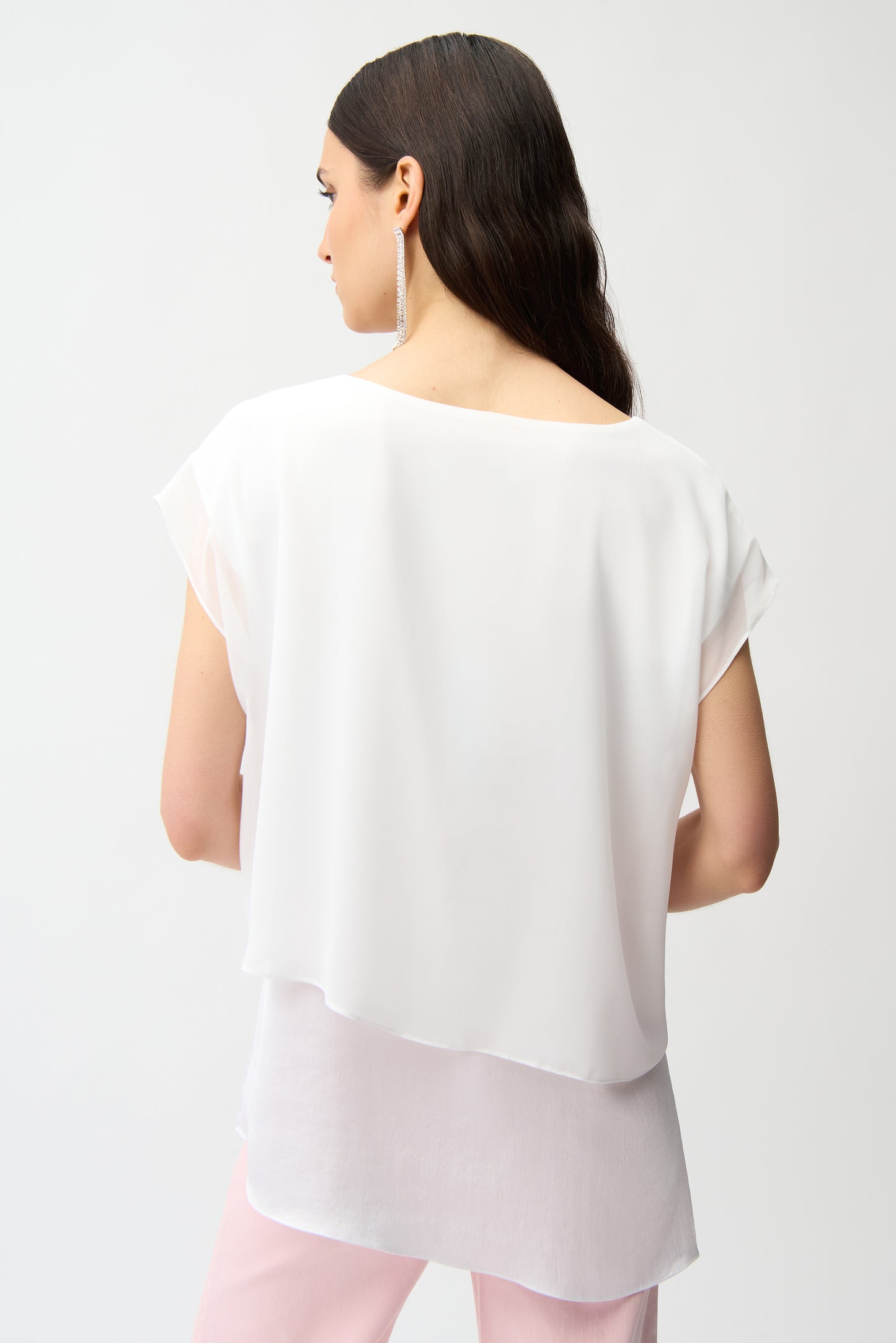 Joseph Ribkoff Recycled Satin & Chiffon Asymmetrical Tunic 261028 - VANILLA