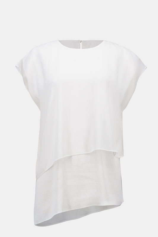 Joseph Ribkoff Recycled Satin & Chiffon Asymmetrical Tunic 261028 - VANILLA