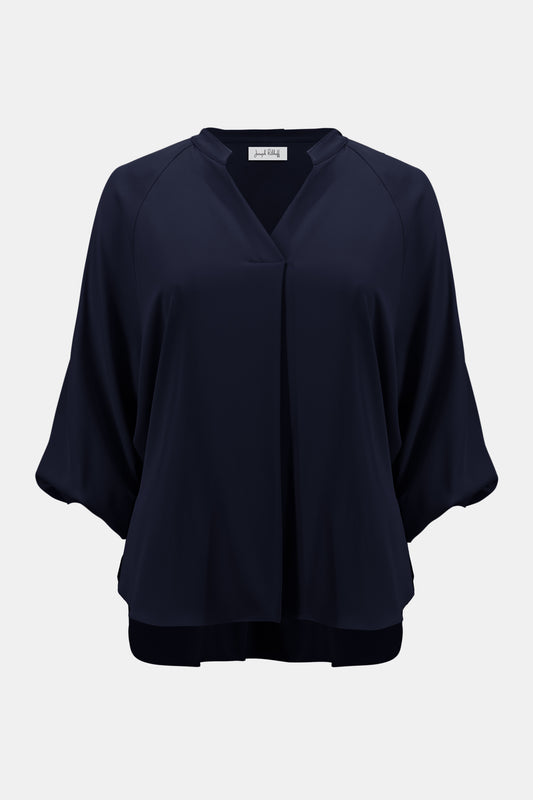 Joseph Ribkoff Woven Twill Boxy Top With Mandarin Collar 261076 -MIDNIGHT