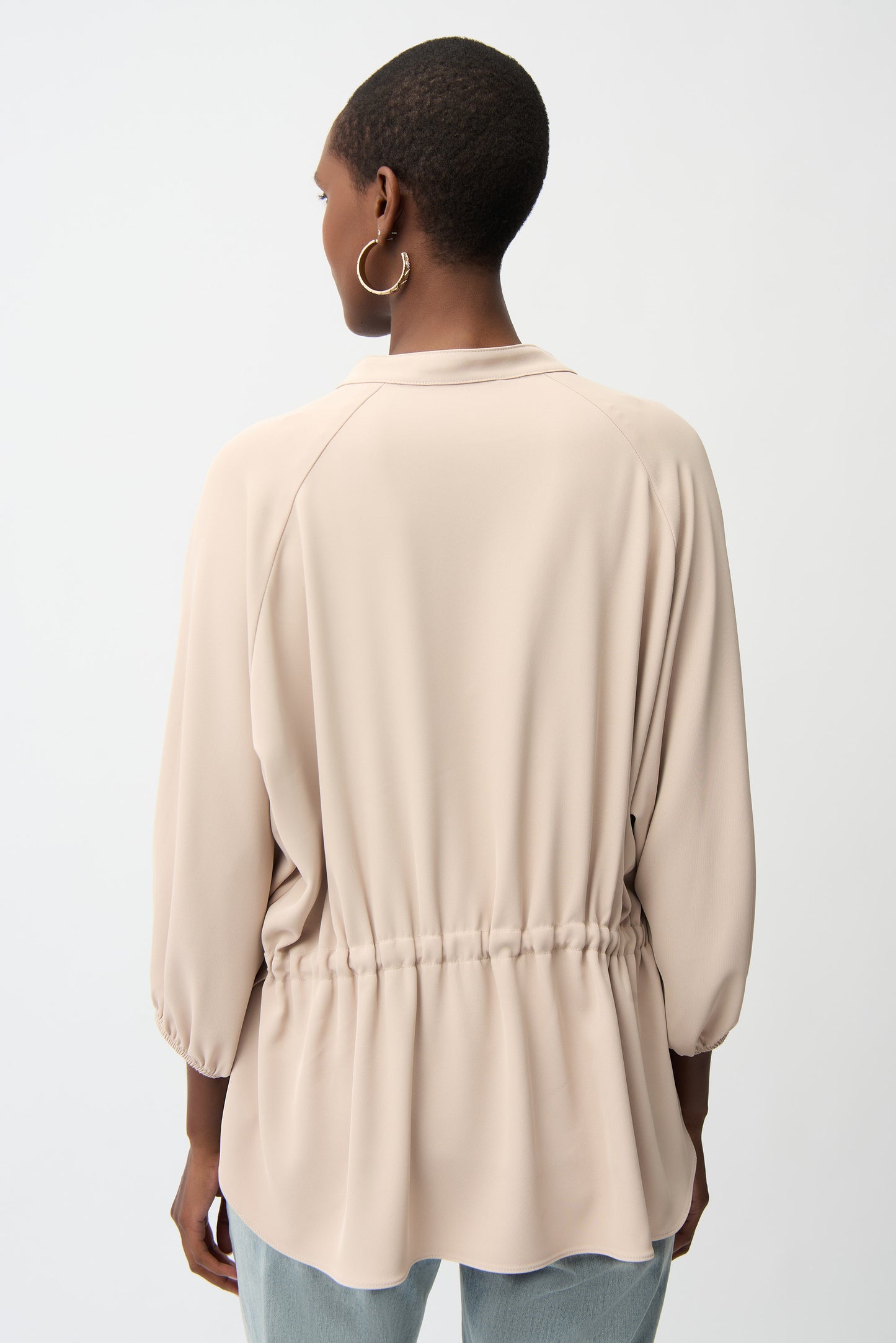 Joseph Ribkoff Woven Twill Boxy Top With Mandarin Collar 261076 -PARCHMENT
