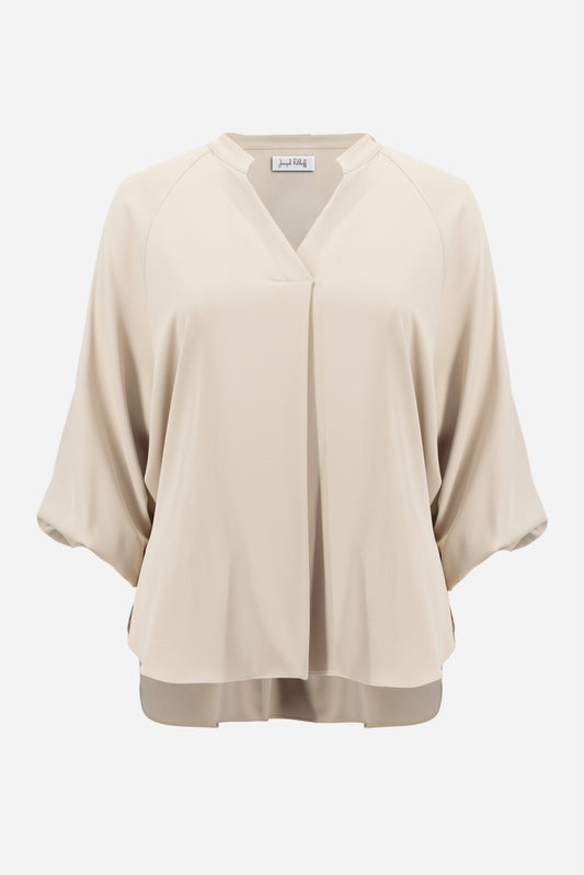 Joseph Ribkoff Woven Twill Boxy Top With Mandarin Collar 261076 -PARCHMENT