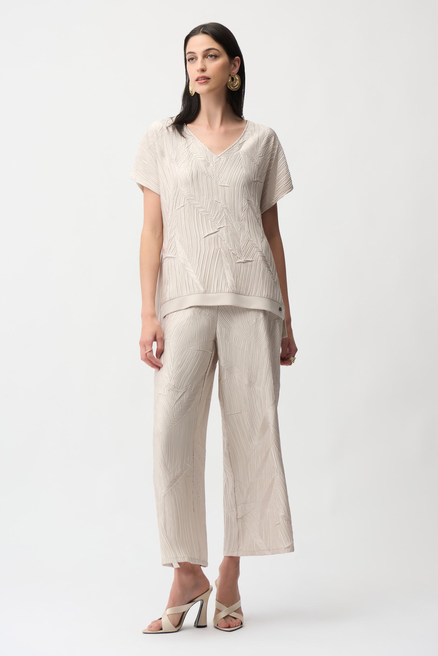 Joseph Ribkoff Pleated Satin Boxy Top With Silky Knit Back 261160 - MOONSTONE