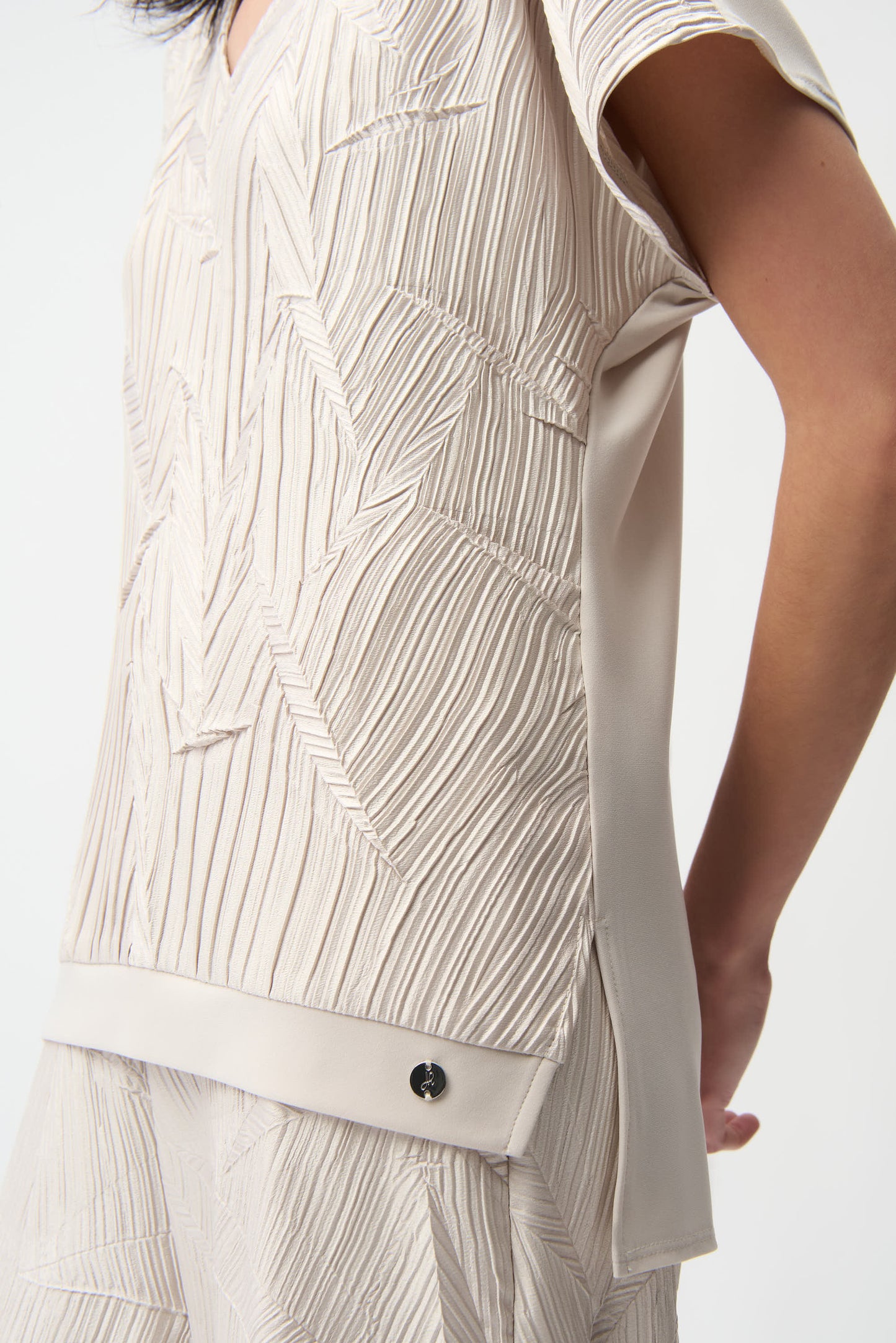 Joseph Ribkoff Pleated Satin Boxy Top With Silky Knit Back 261160 - MOONSTONE