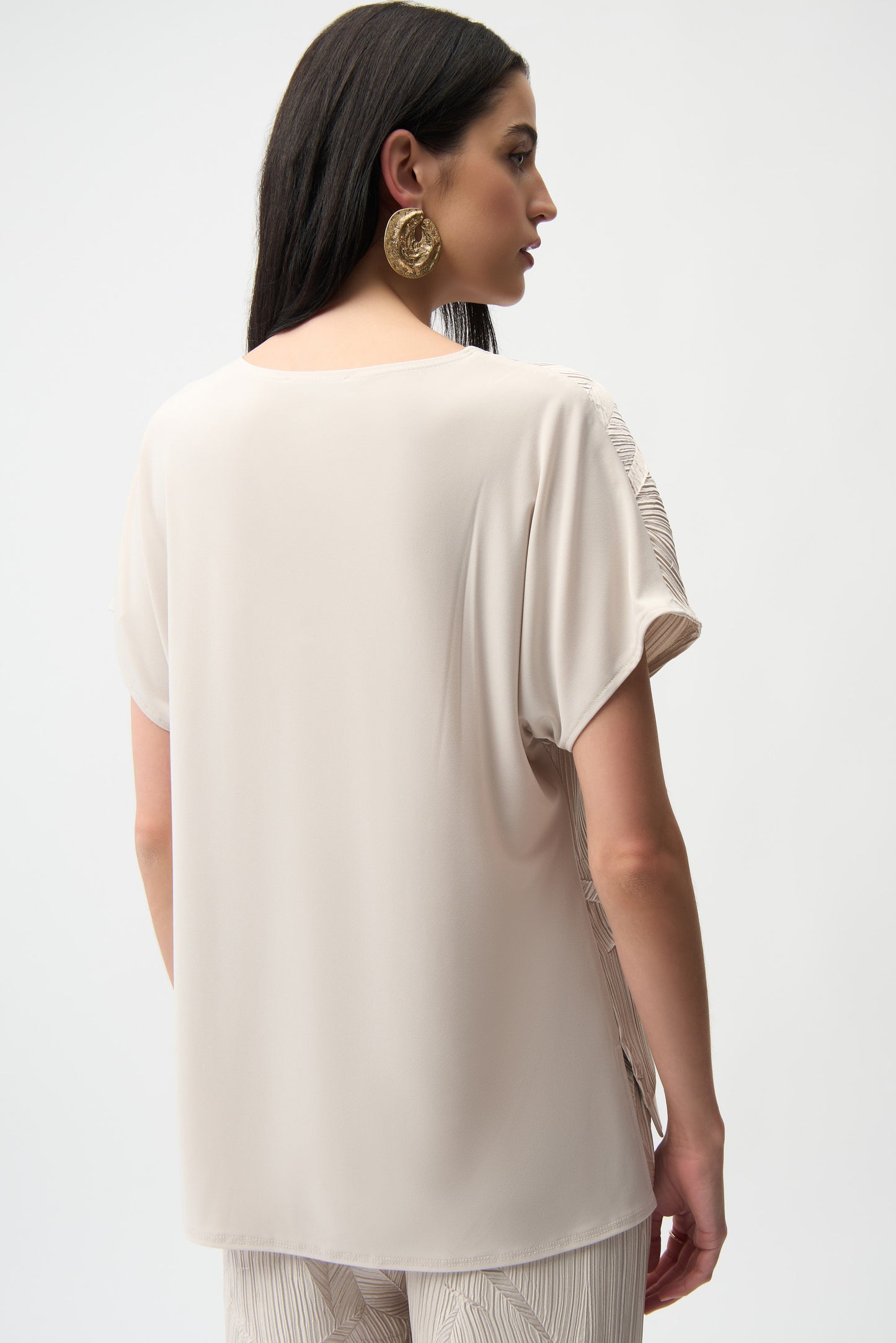 Joseph Ribkoff Pleated Satin Boxy Top With Silky Knit Back 261160 - MOONSTONE