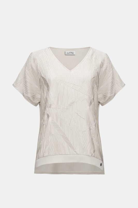 Joseph Ribkoff Pleated Satin Boxy Top With Silky Knit Back 261160 - MOONSTONE