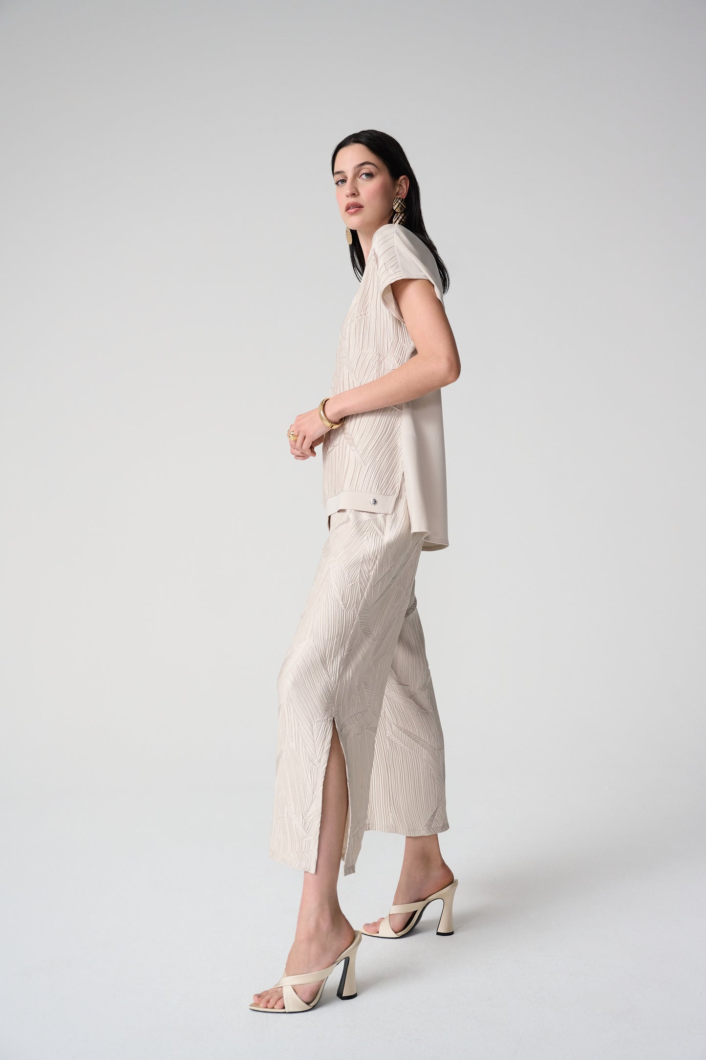 Joseph Ribkoff Pleated Satin Pull-On Culotte Pants 261161 - MOONSTONE