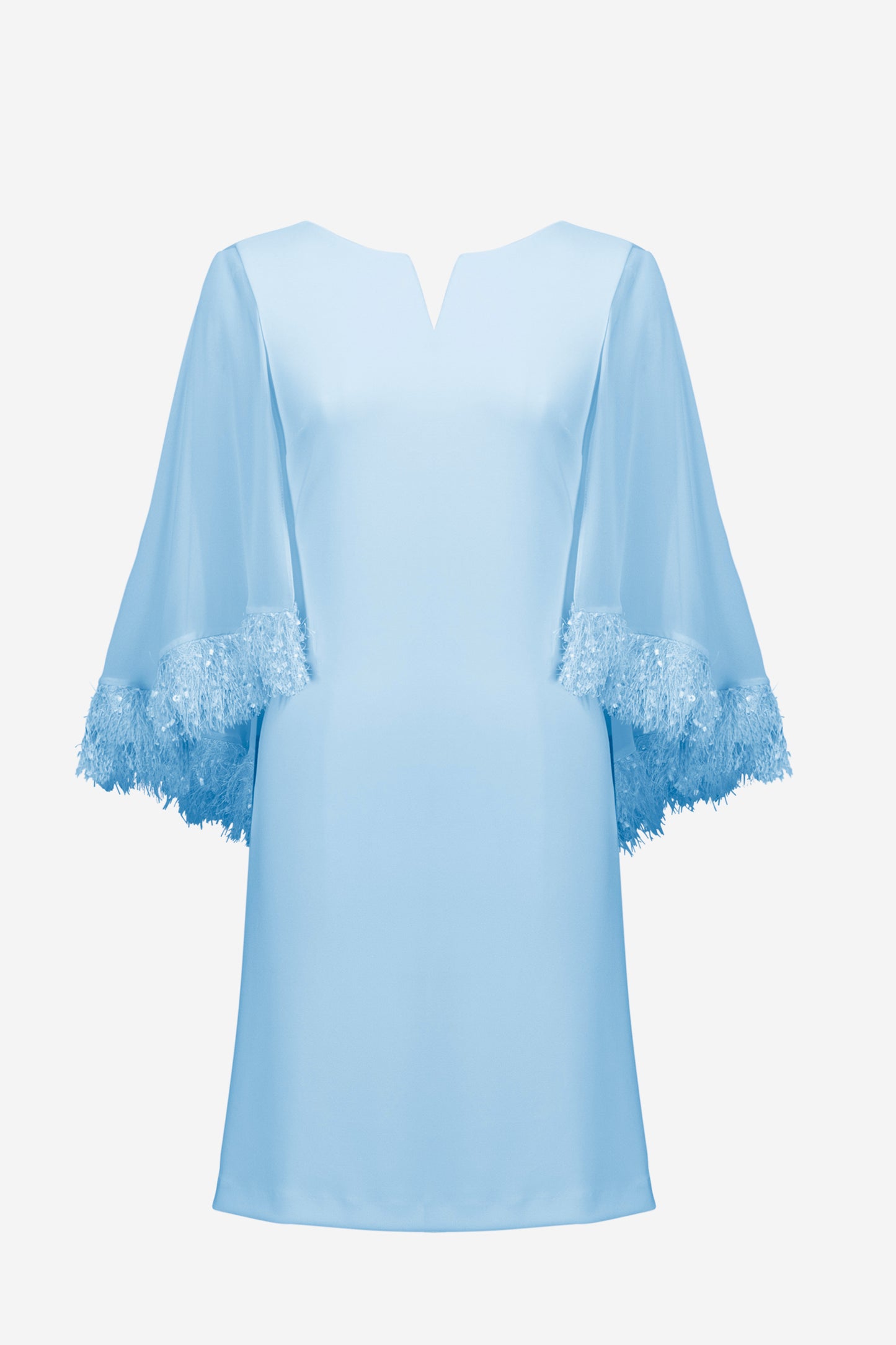 Joseph Ribkoff Silky Knit A-Line Dress With Chiffon Cape And Novelty Trim 261715 - SKY BLUE
