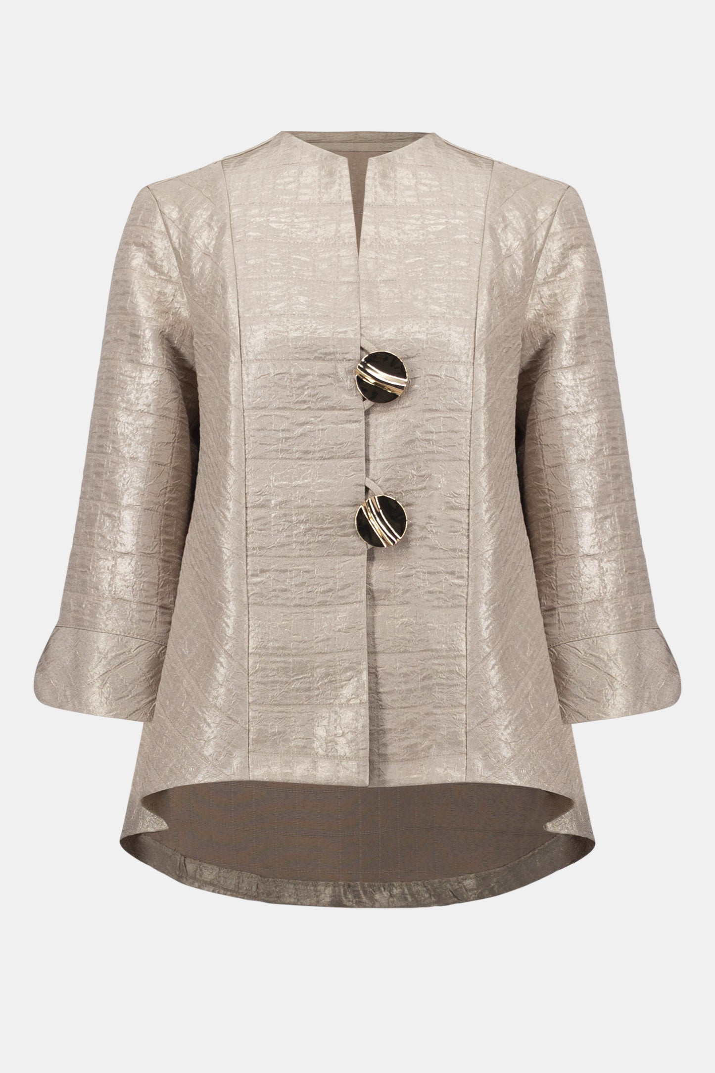 Joseph Ribkoff Foiled Textured Jacquard Trapeze Jacket With Statement Button 261731 - SAND