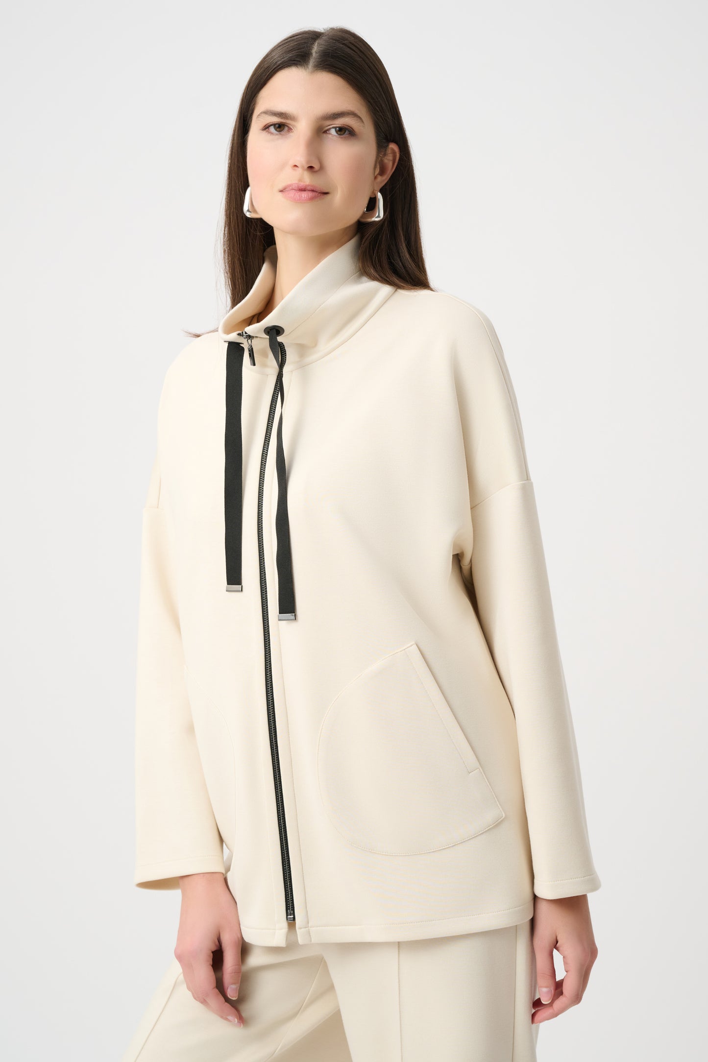 Joseph Ribkoff SPORT Scuba Jersey Funnel-Neck Boxy Jacket 263603 - Birch