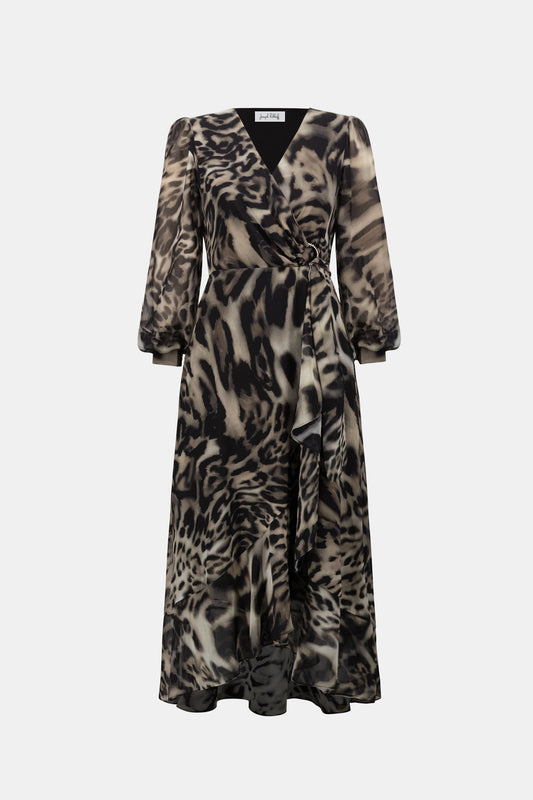 Joseph Ribkoff Signature | Chiffon Printed Fit and Flare Wrap Dress 263739