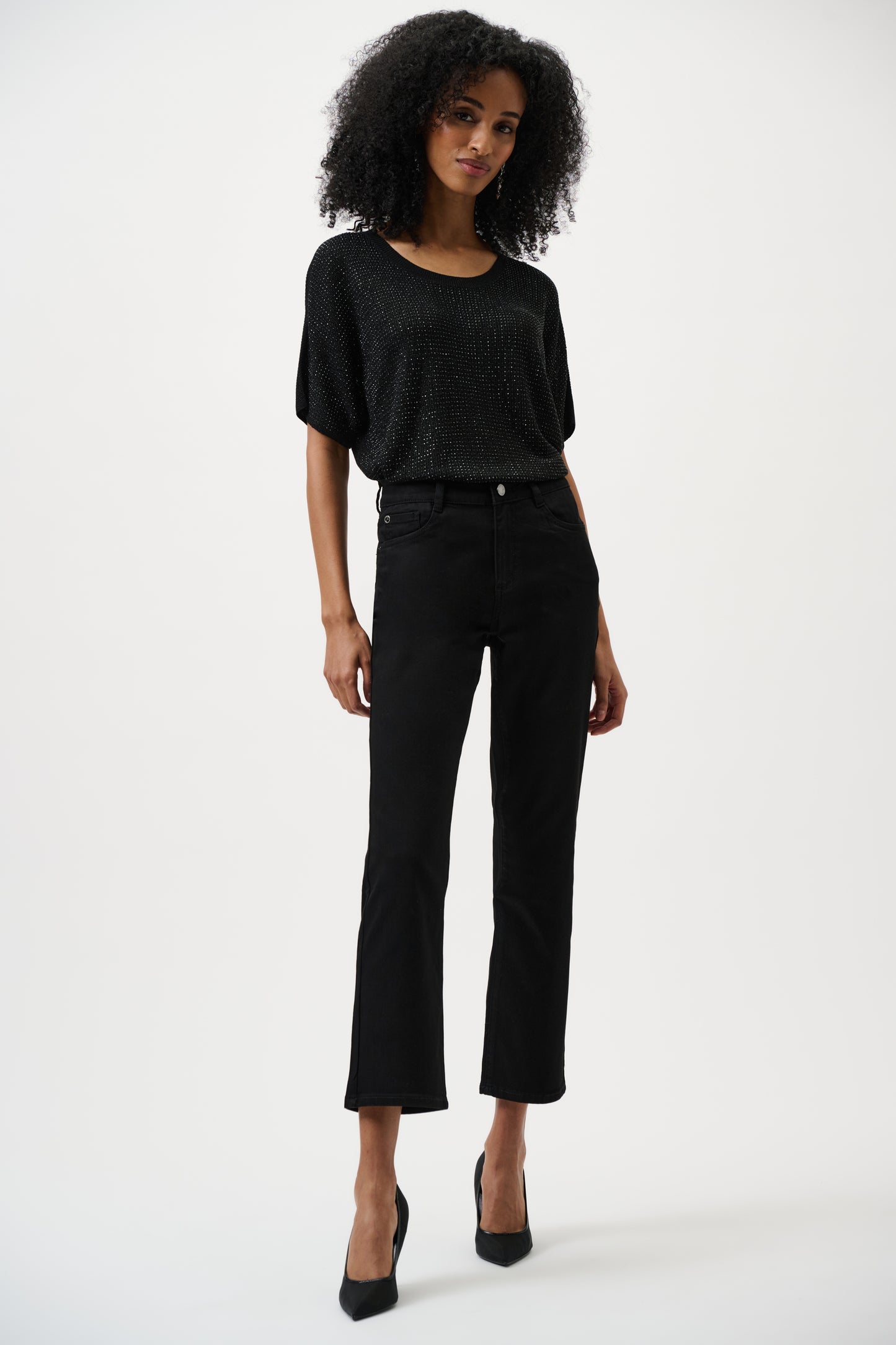 Joseph Ribkoff Metallic Knitted T-shirt with Rhinestones 263900CO - Black