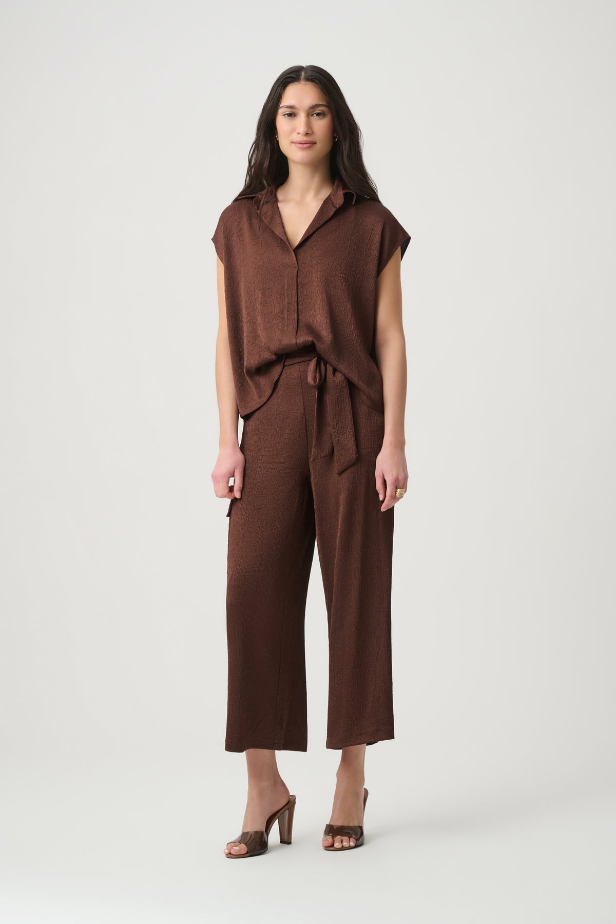 Joseph Ribkoff Crushed Satin Dolman Sleeve Top 271003 Mahogany