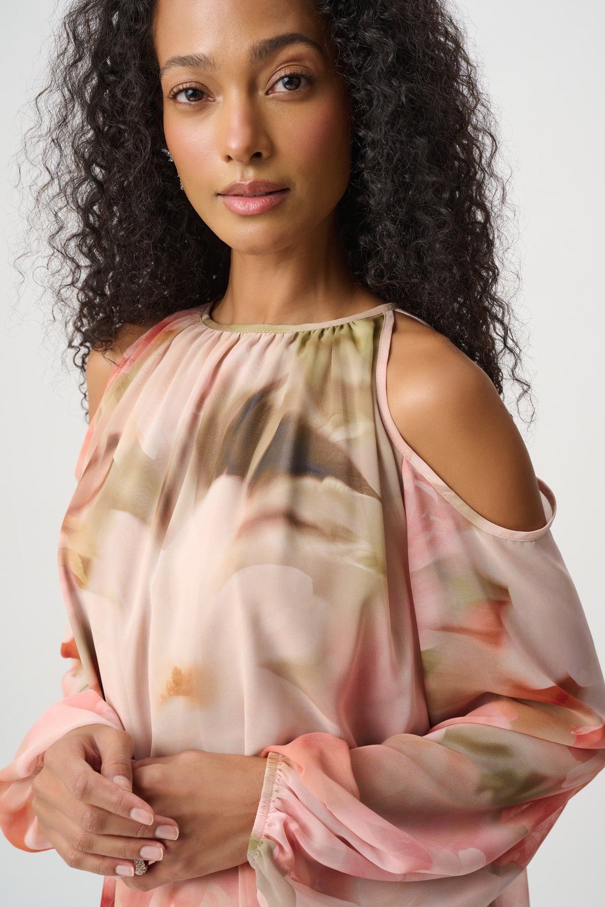 Joseph Ribkoff Chiffon Floral Print Puff Sleeve Top 271773