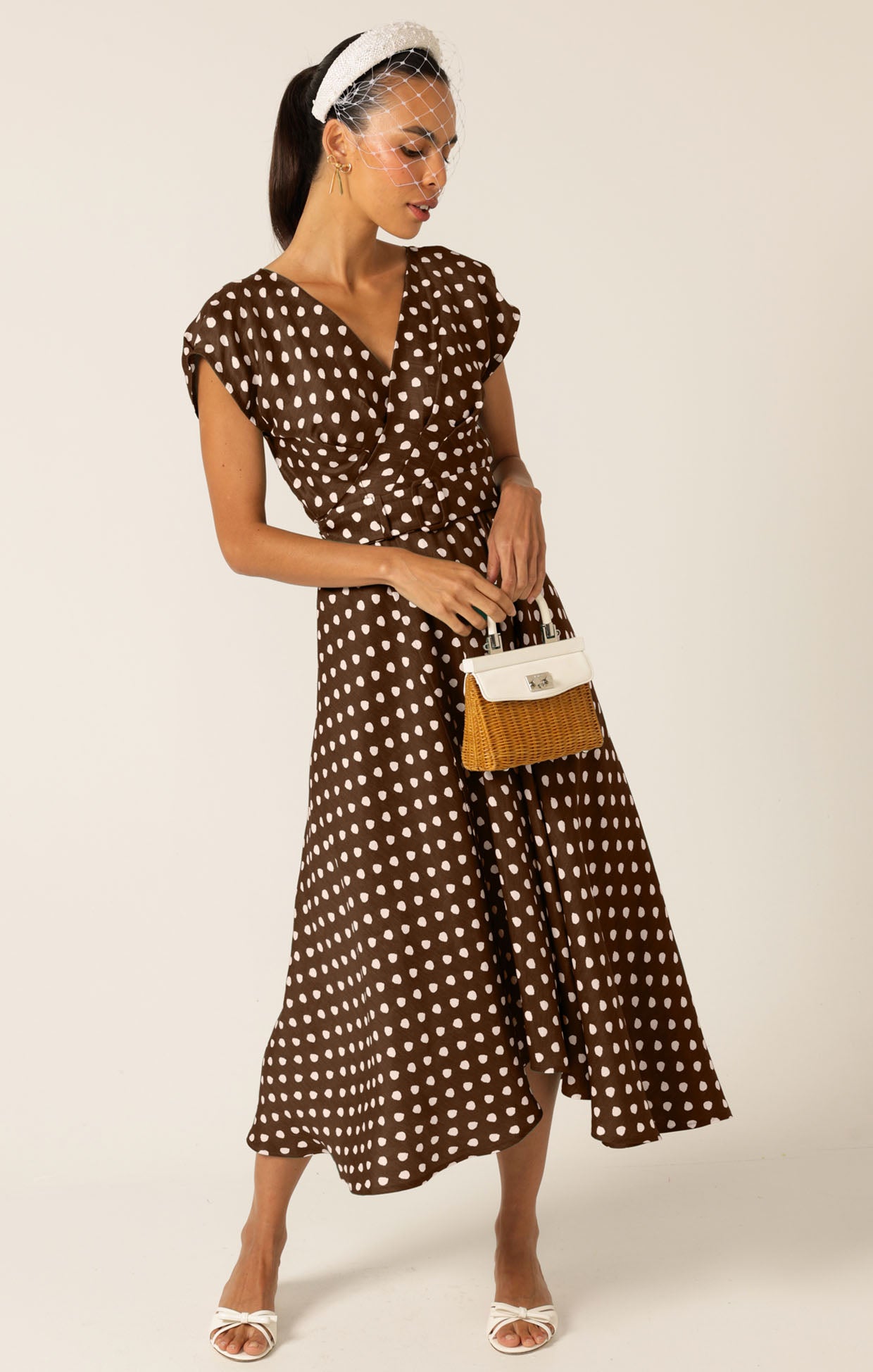 Sacha Drake DOTTIE WRAP MIDI DRESS - Choc/ Cream Spot