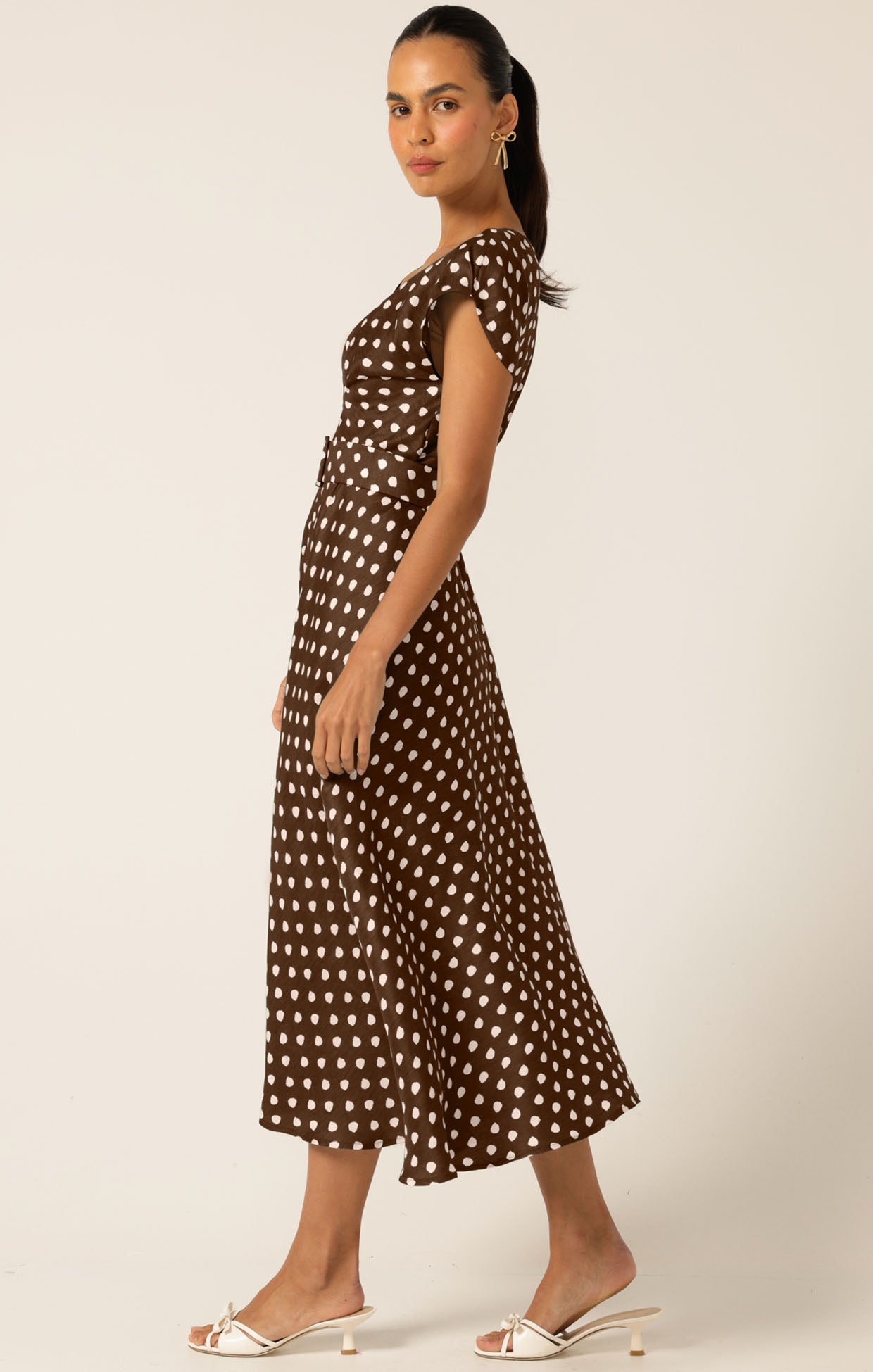 Sacha Drake DOTTIE WRAP MIDI DRESS - Choc/ Cream Spot