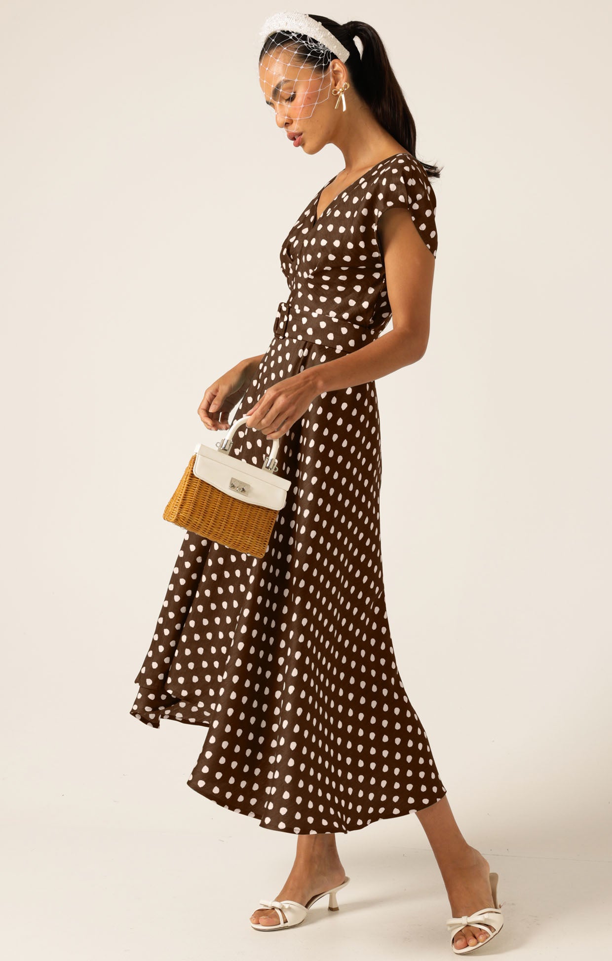 Sacha Drake DOTTIE WRAP MIDI DRESS - Choc/ Cream Spot