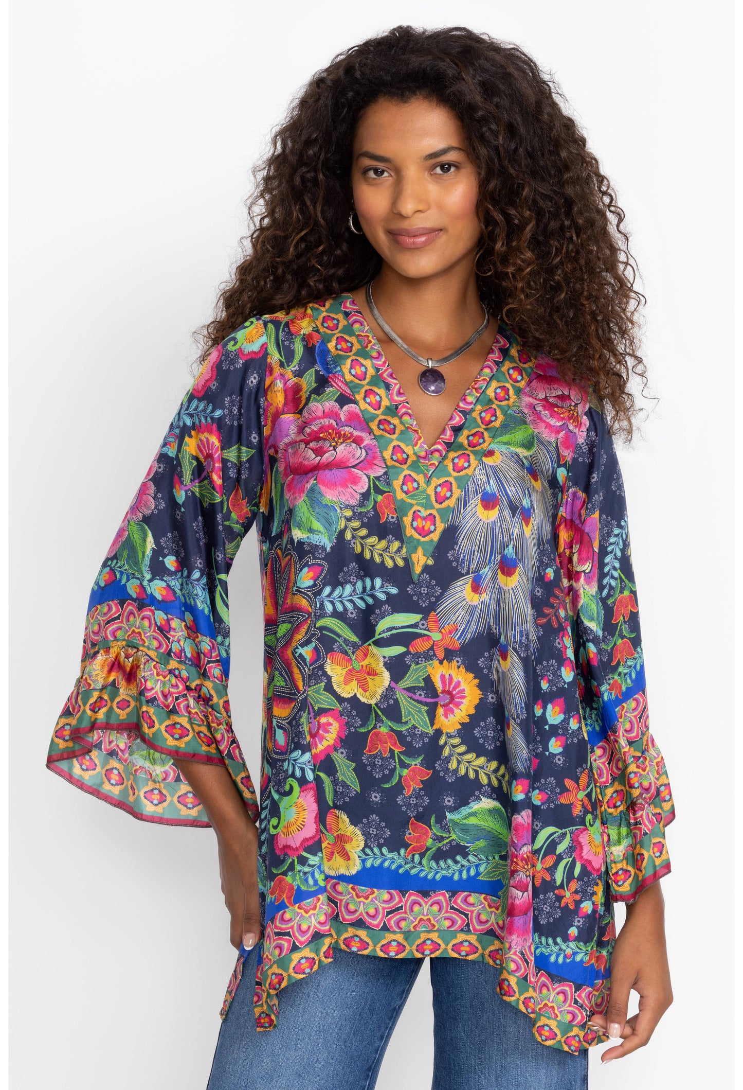 Johnny Was Calesta Tunic - Darnatha Scarf Print