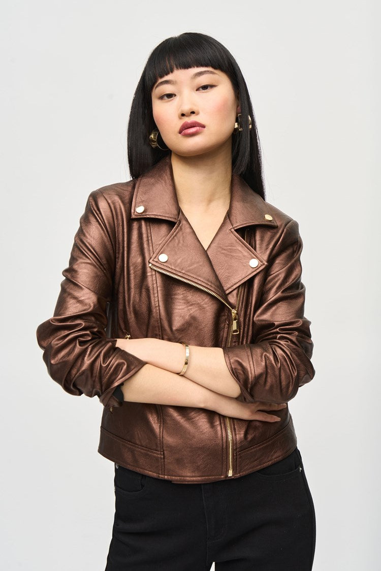 Joseph Ribkoff Metallic Faux Leather Biker Jacket 234902