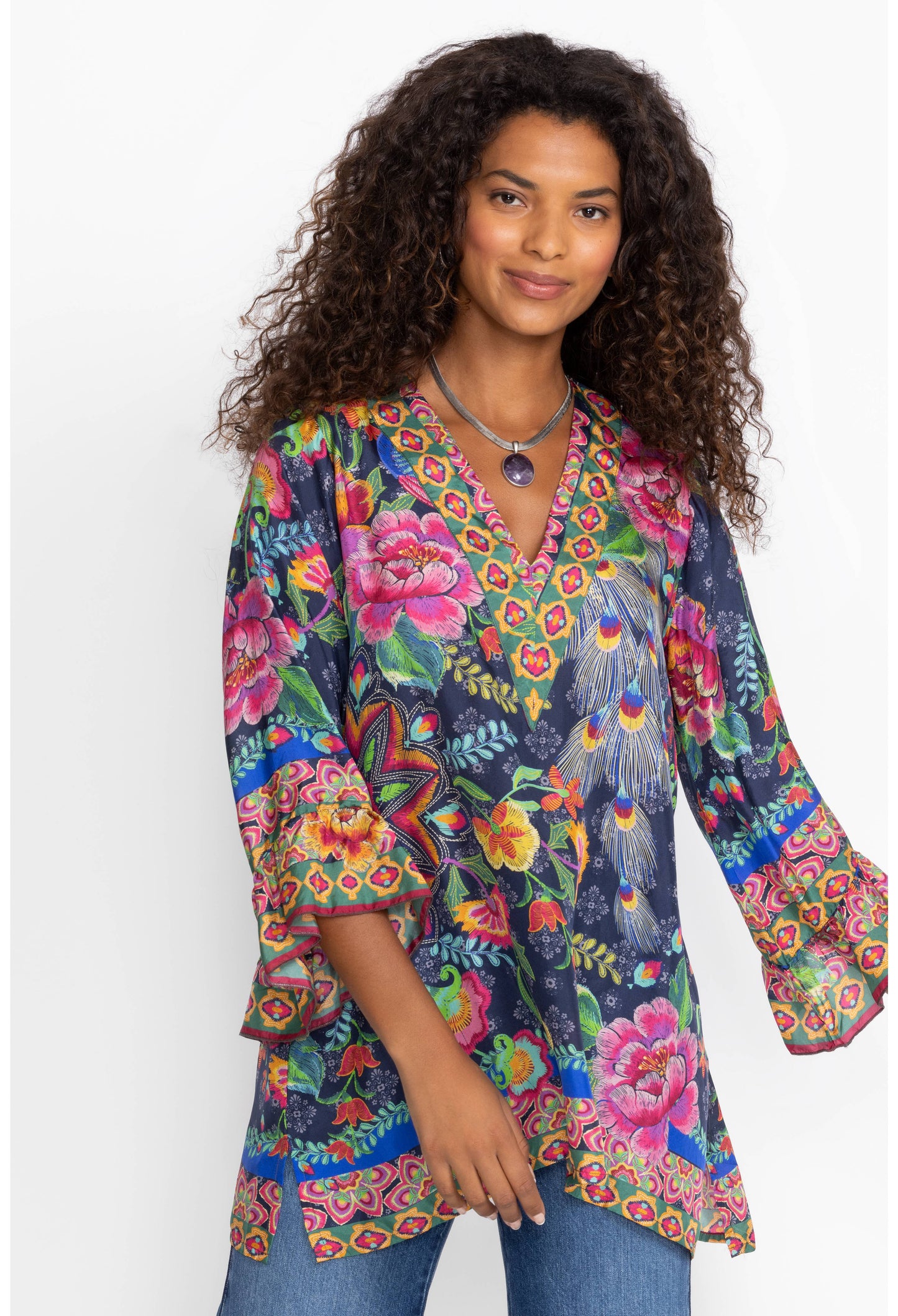 Johnny Was Calesta Tunic - Darnatha Scarf Print