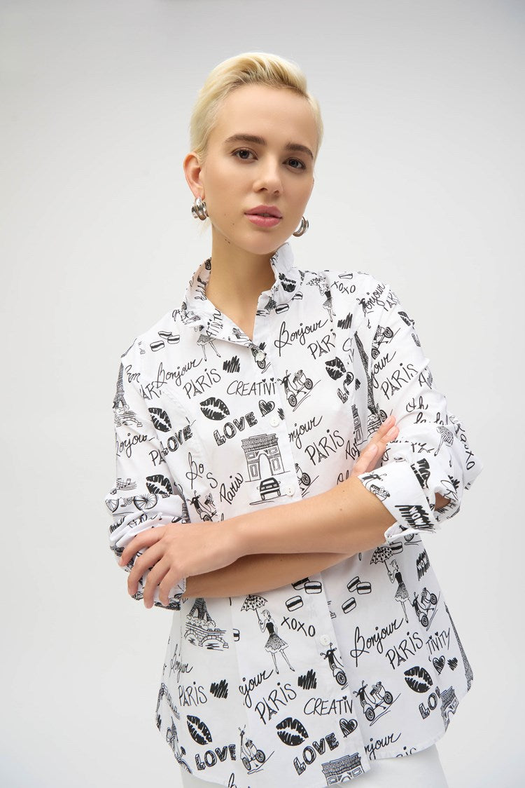 Joseph Ribkoff Woven Conversational Print Fit and Flare Blouse
252929