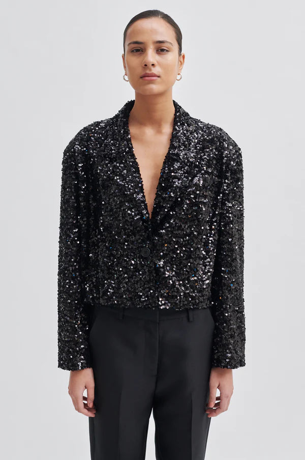 Second Female Luxurious Crop Blazer - Black