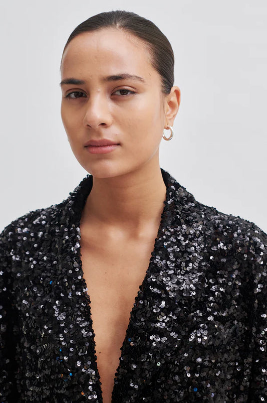 Second Female Luxurious Crop Blazer - Black